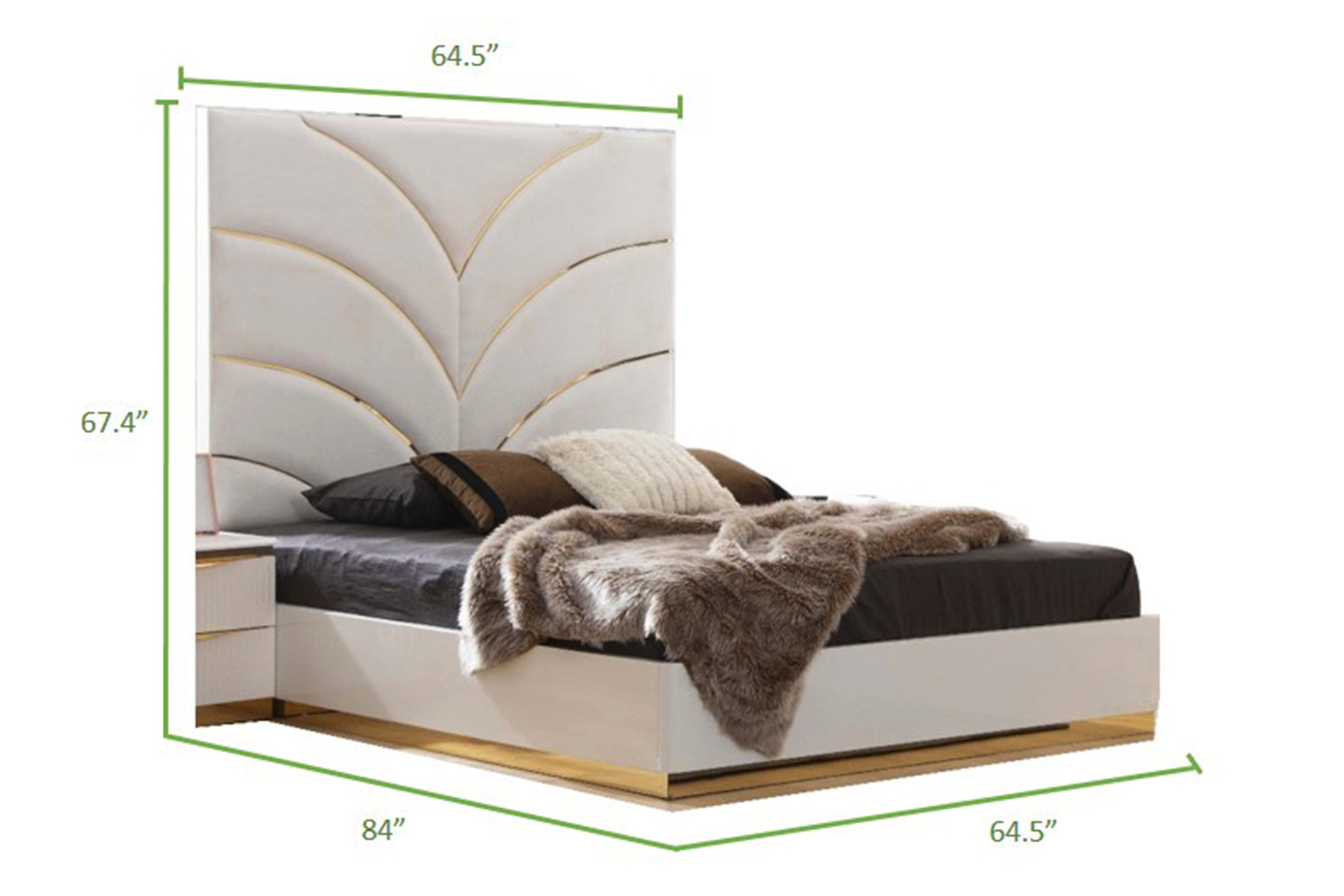 Gold Detailed Upholstery King 5-N Pc made with Wood in White(NJ INVENTORY)