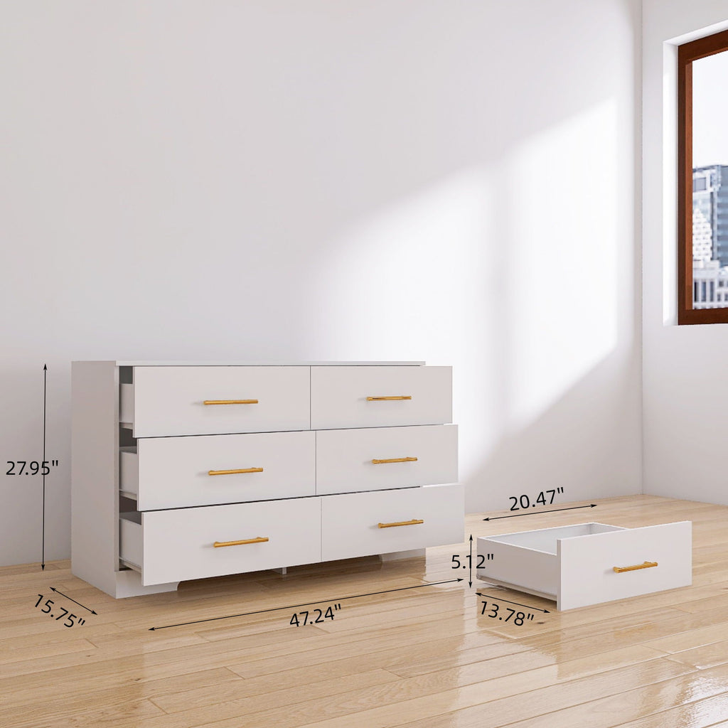 Large 6 Drawers Chest Of Drawer Dressers Table With Handle