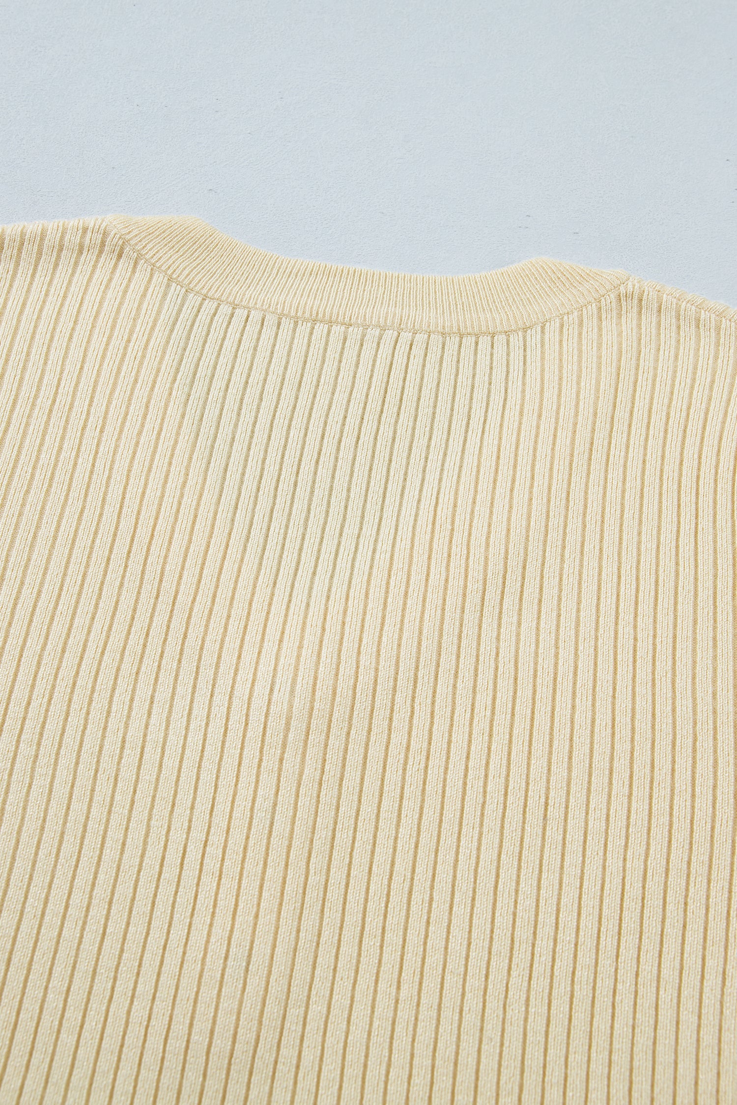 Stripe Contrast Short Sleeve Ribbed V-Neck Sweater