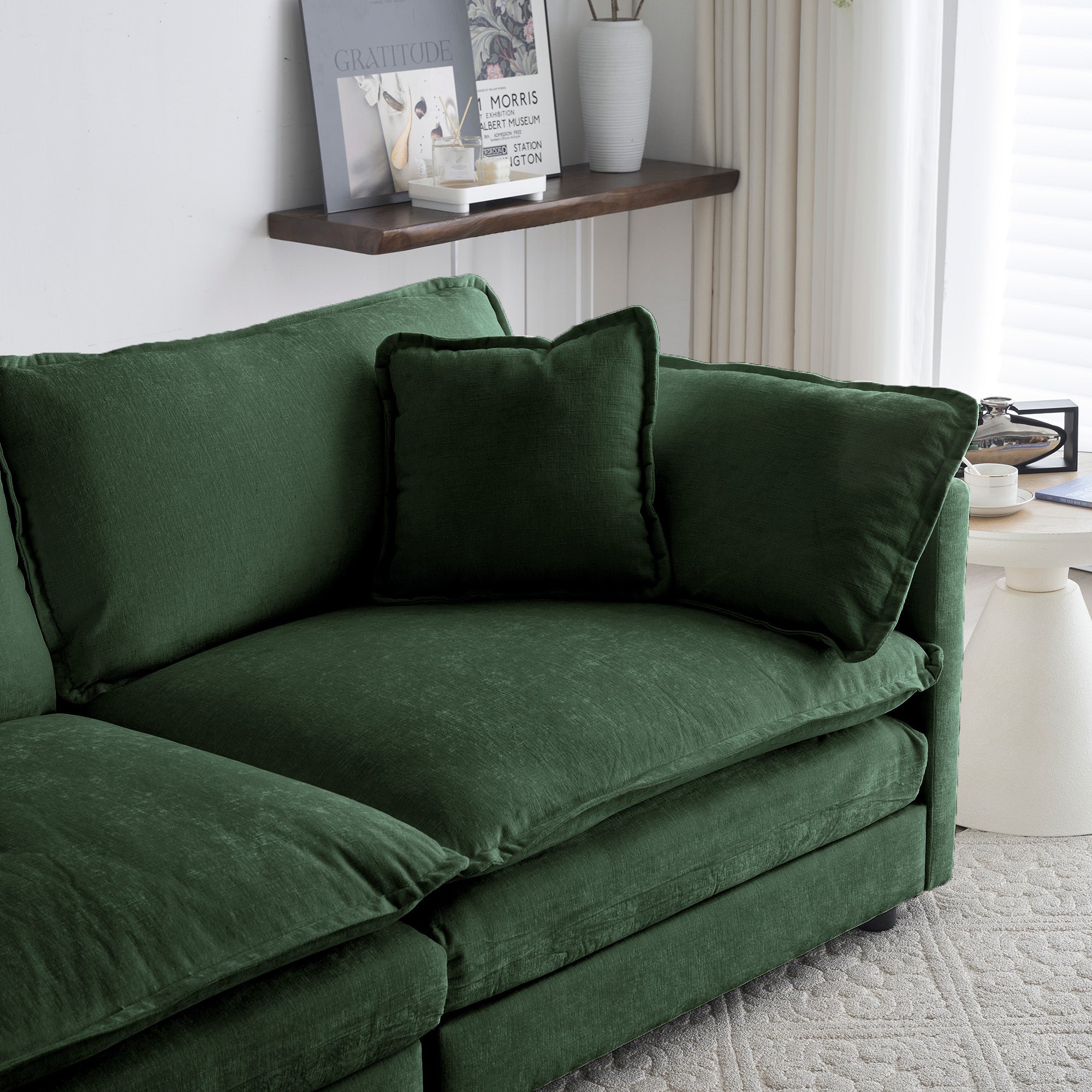 Free Combination Modular Sofa Free,4 Seater Sofa Comfy Chenille Fabric,Sectional Sofa Couch,Green Chenille