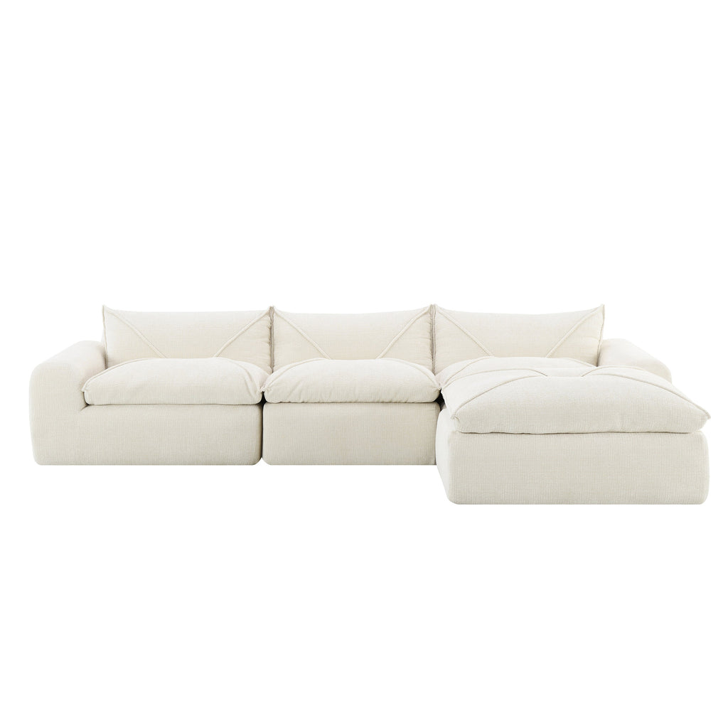 [VIDEO Provided] 116'' Fully Compressed Sofa with High Density Foam, No Assembly Required, Legless Design without Frame, Integrated Backrest and Seat Cushion, Free Combination, Particle Chenille