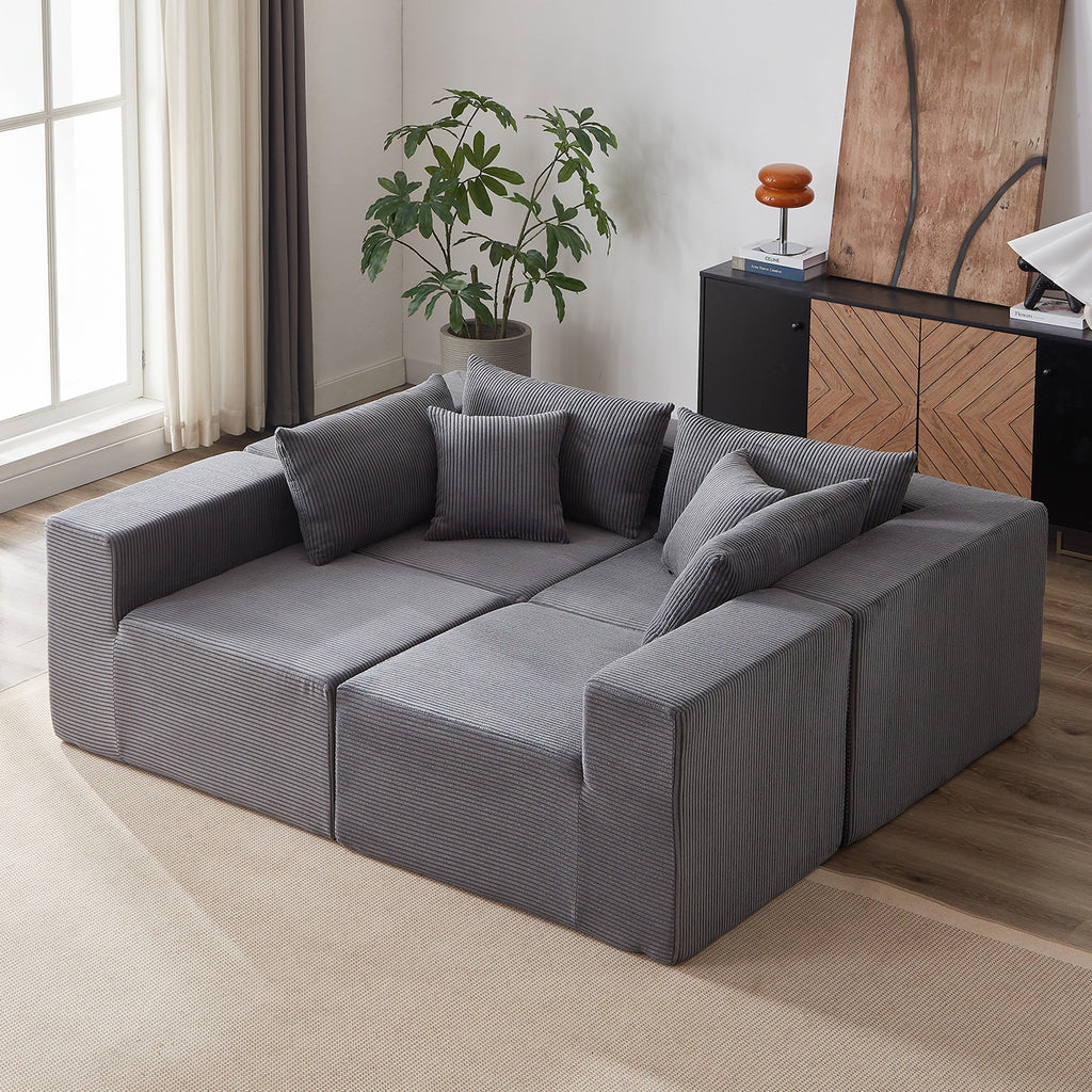 104-Inch Corduroy Modular L Shaped Sectional Sofa,Luxury Floor Couch Set,Upholstered Indoor Furniture,Foam-Filled Compressed Sofa for Living Room,Bedroom,4 PC Free Combination