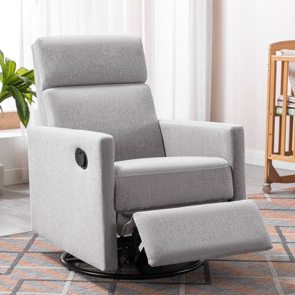Modern Upholstered Rocker Nursery Chair Plush Seating Glider Swivel Recliner Chair, Gray Linen