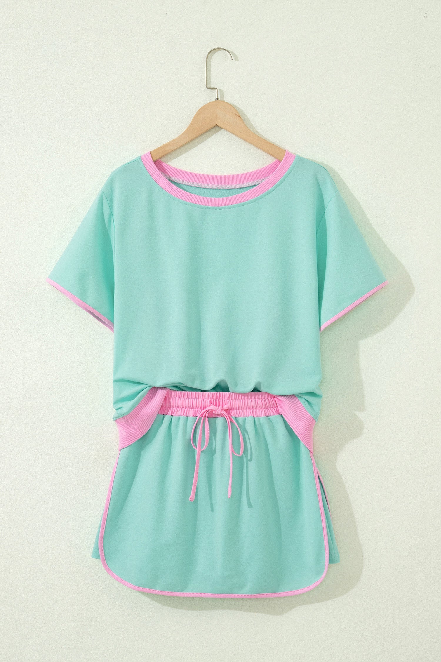 Colorblock Drop Shoulder T-Shirt & Skort Set