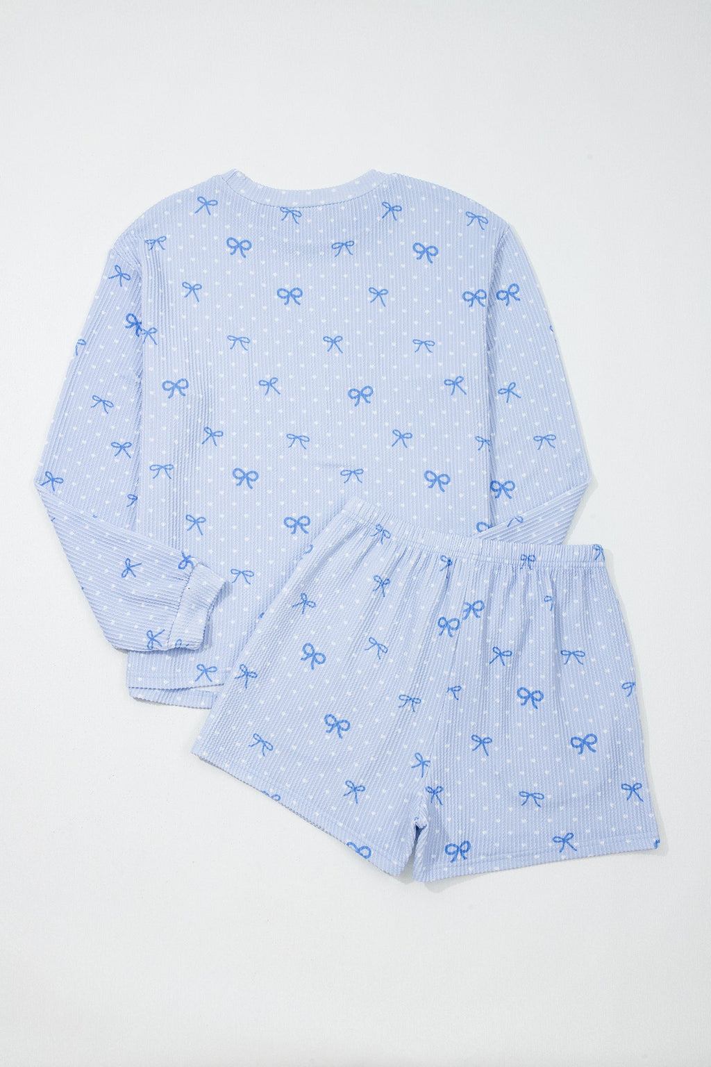 Polka Dot Bow Corded Knit Top and Shorts Set