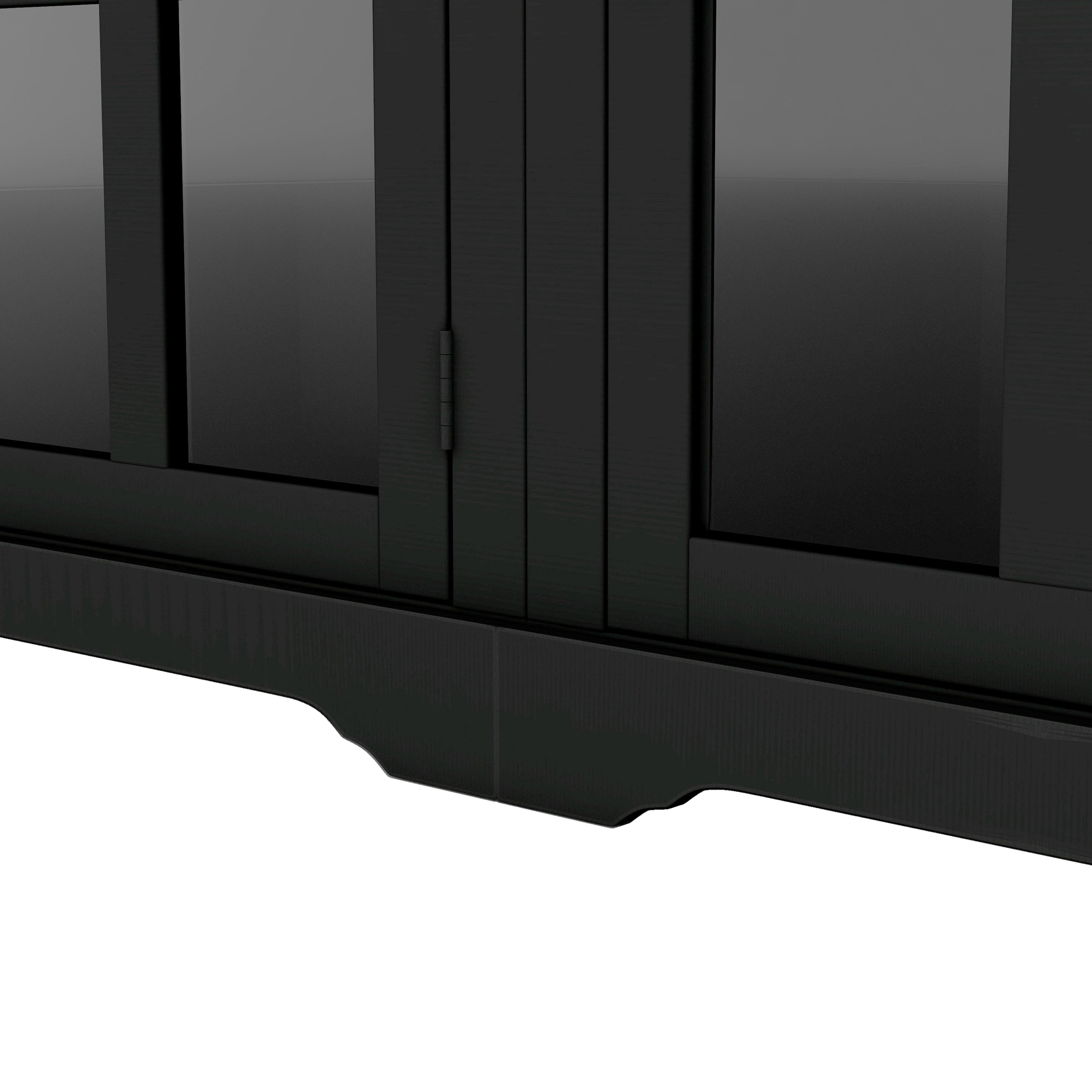 [VIDEO provided] ON-TREND Minimalism Entertainment Wall Unit with Bridge, Modern TV Console Table for TVs Up to 70', Multifunctional TV Stand with Tempered Glass Door, Black (Old SKU: SD000009AAB)