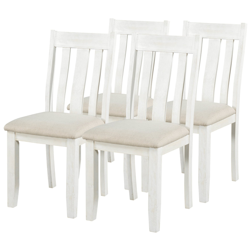 TREXM Retro Style 7-Piece Dining Table Set with Extendable Table, Upholstered Chairs, Brown+White, Solid Wood