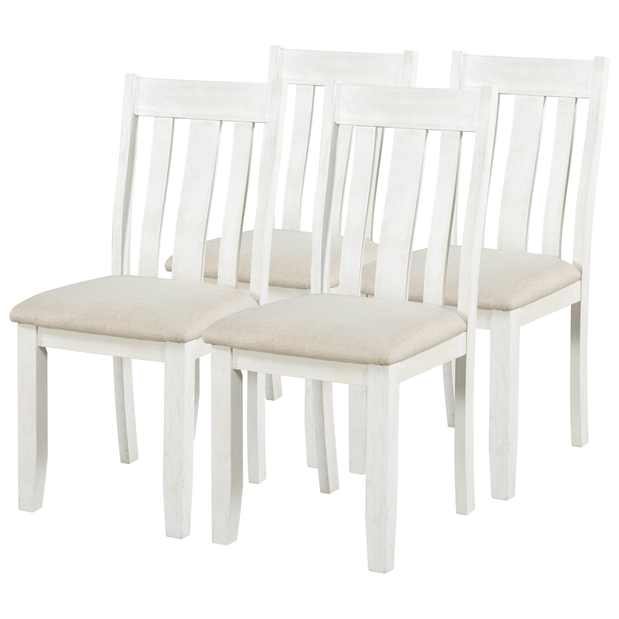 TREXM Retro Style 7-Piece Dining Table Set with Extendable Table, Upholstered Chairs, Brown+White, Solid Wood