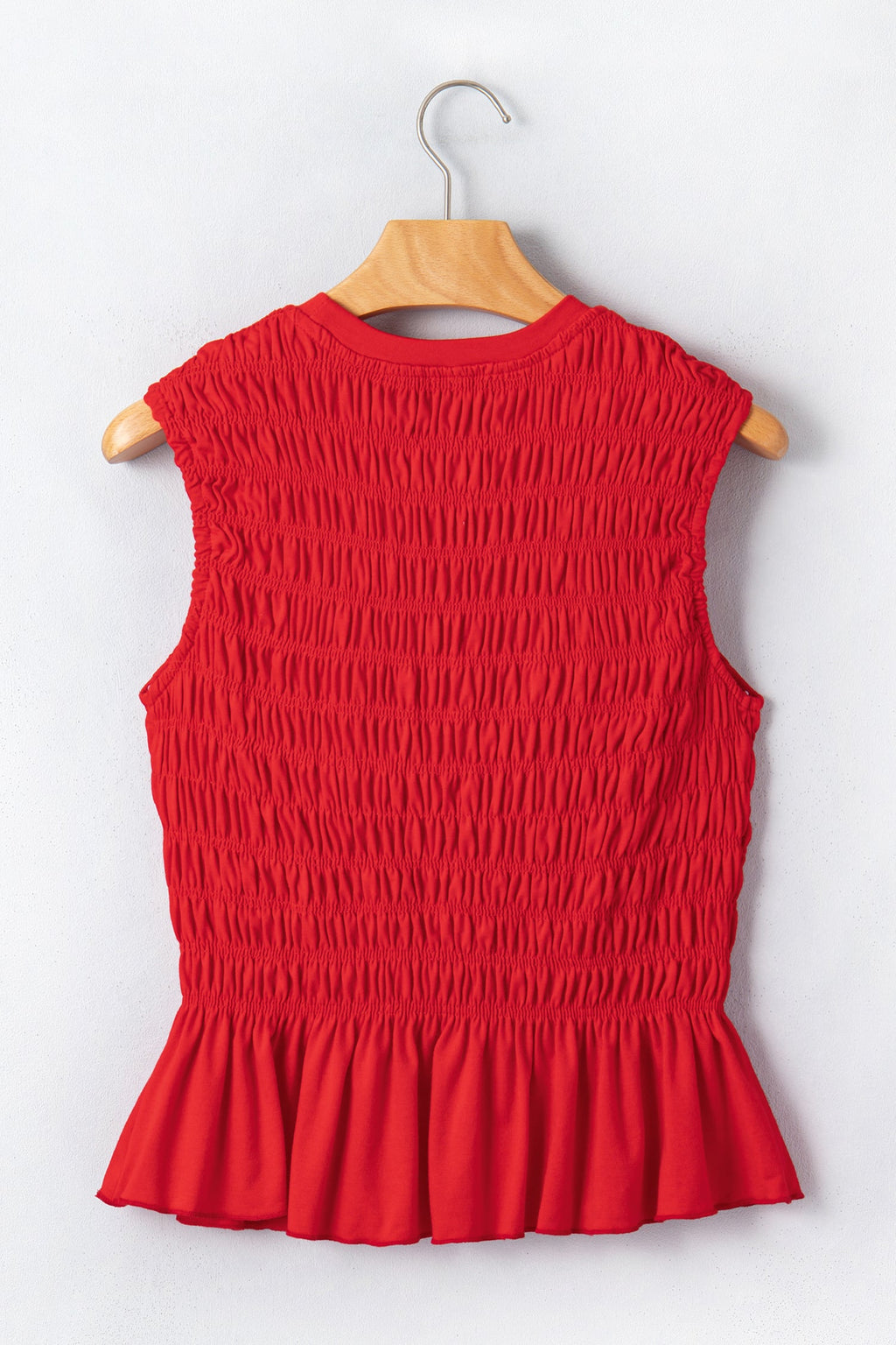 Solid Shirred Ruffle Peplum Hem Tank Top