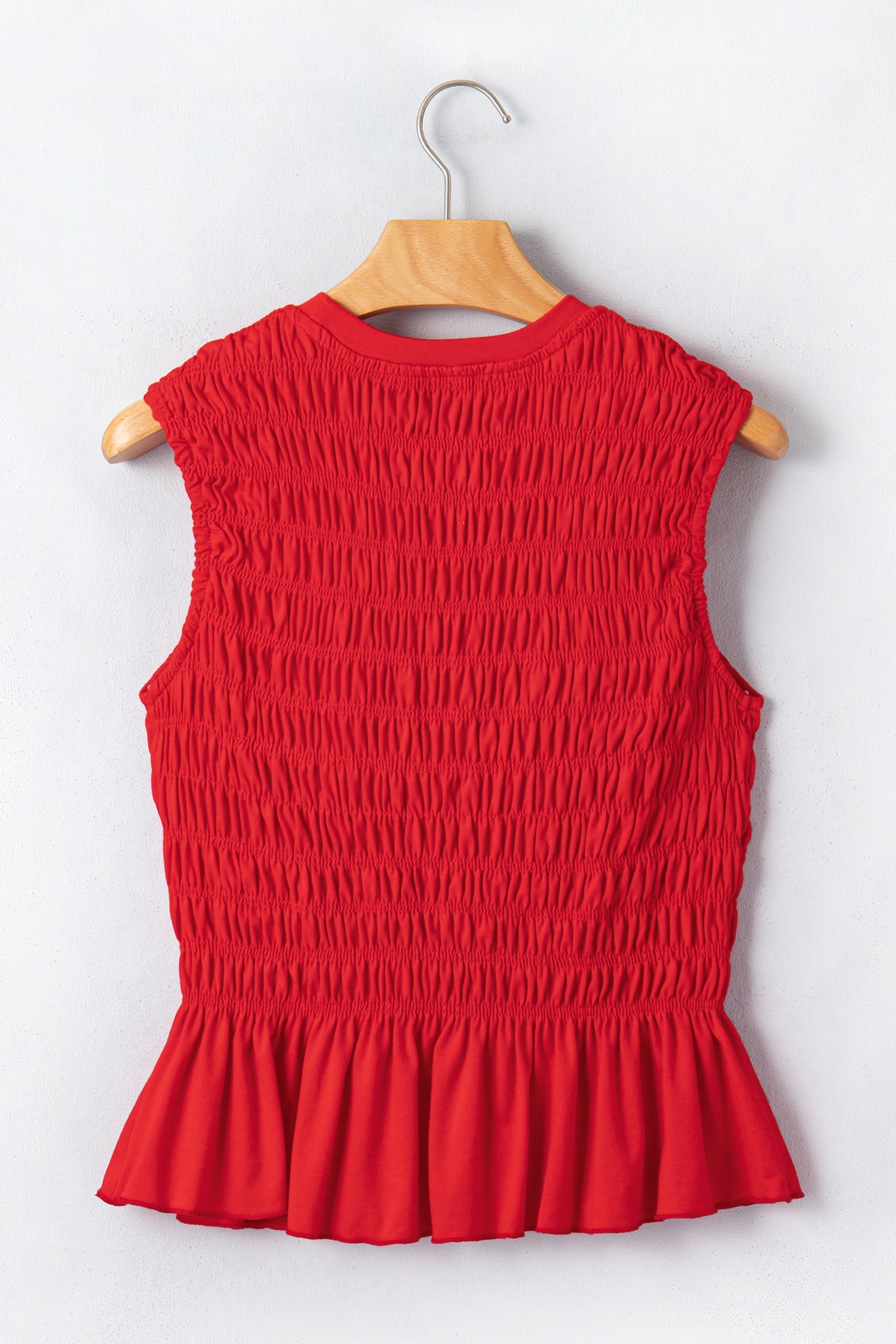 Solid Shirred Ruffle Peplum Hem Tank Top