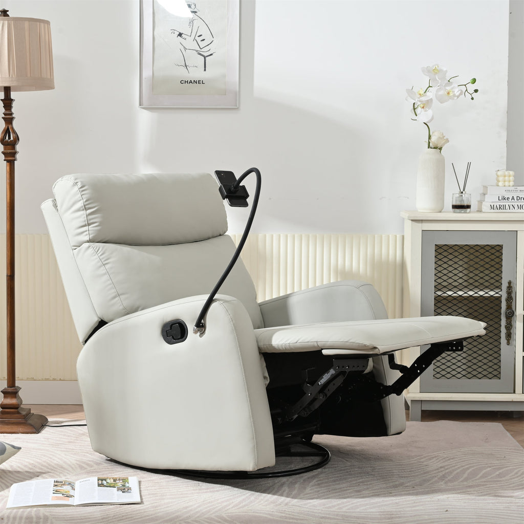 Rocking Recliner Chair, 360° Swivel Nursery Rocking Chair, Glider Chair, Modern Small Rocking Swivel Recliner Chair, Home Theater Seat, Phone Holder (Light Gray+360° Swivel)