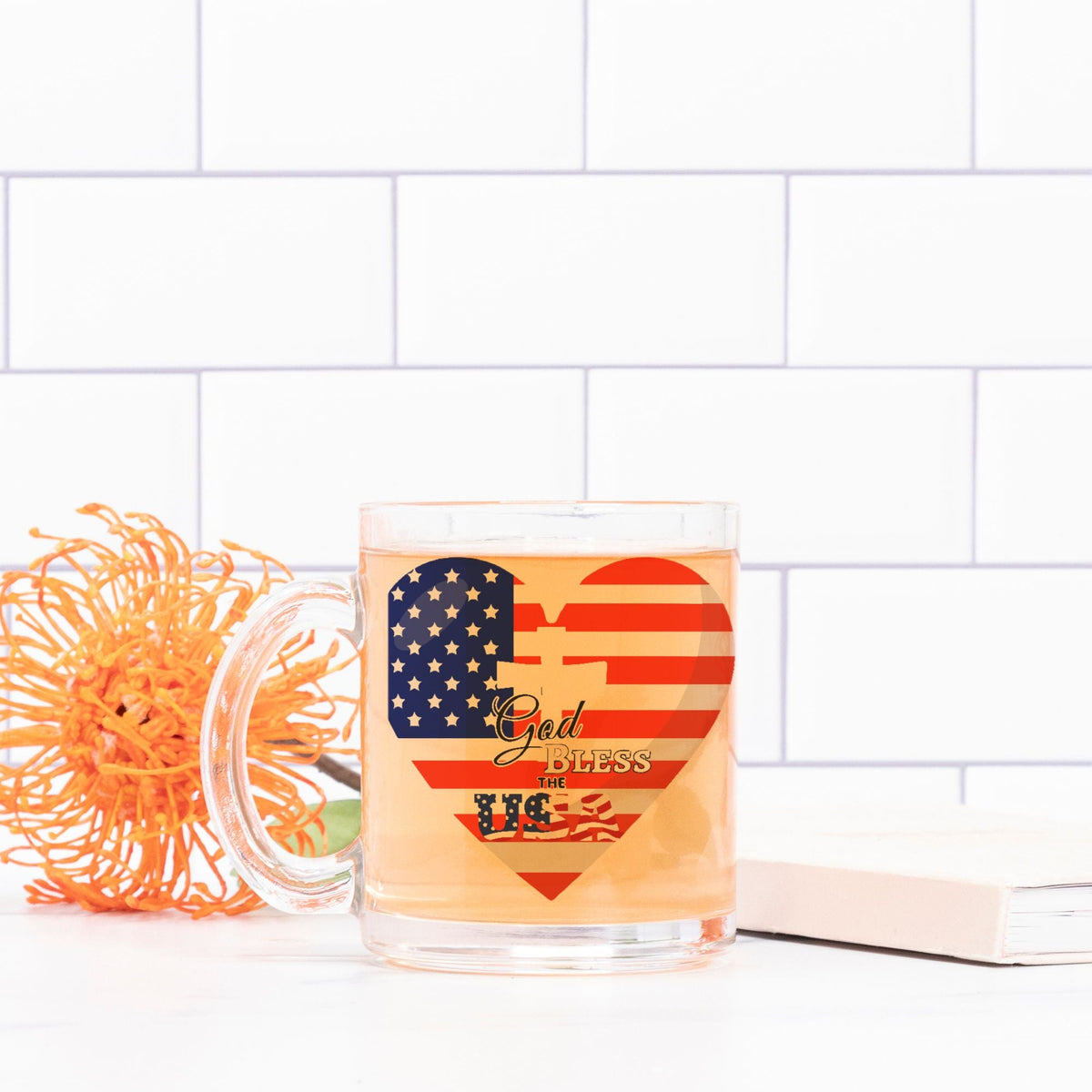 God Bless the USA 10 oz Clear Glass Mug