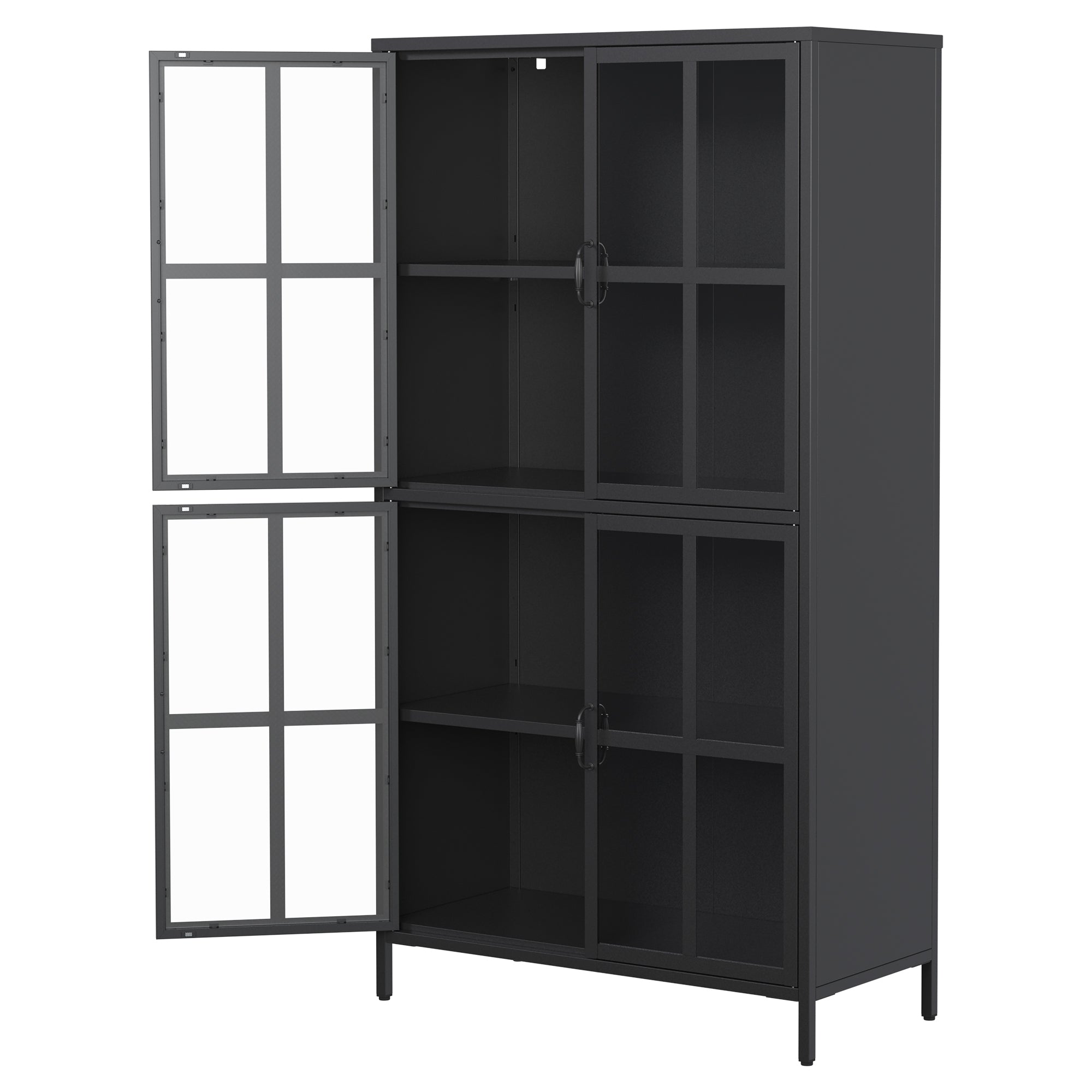 Premium Black Metal Storage Cabinet with Tempered Glass Doors, Adjustable Shelves, and Anti-Tipping Device