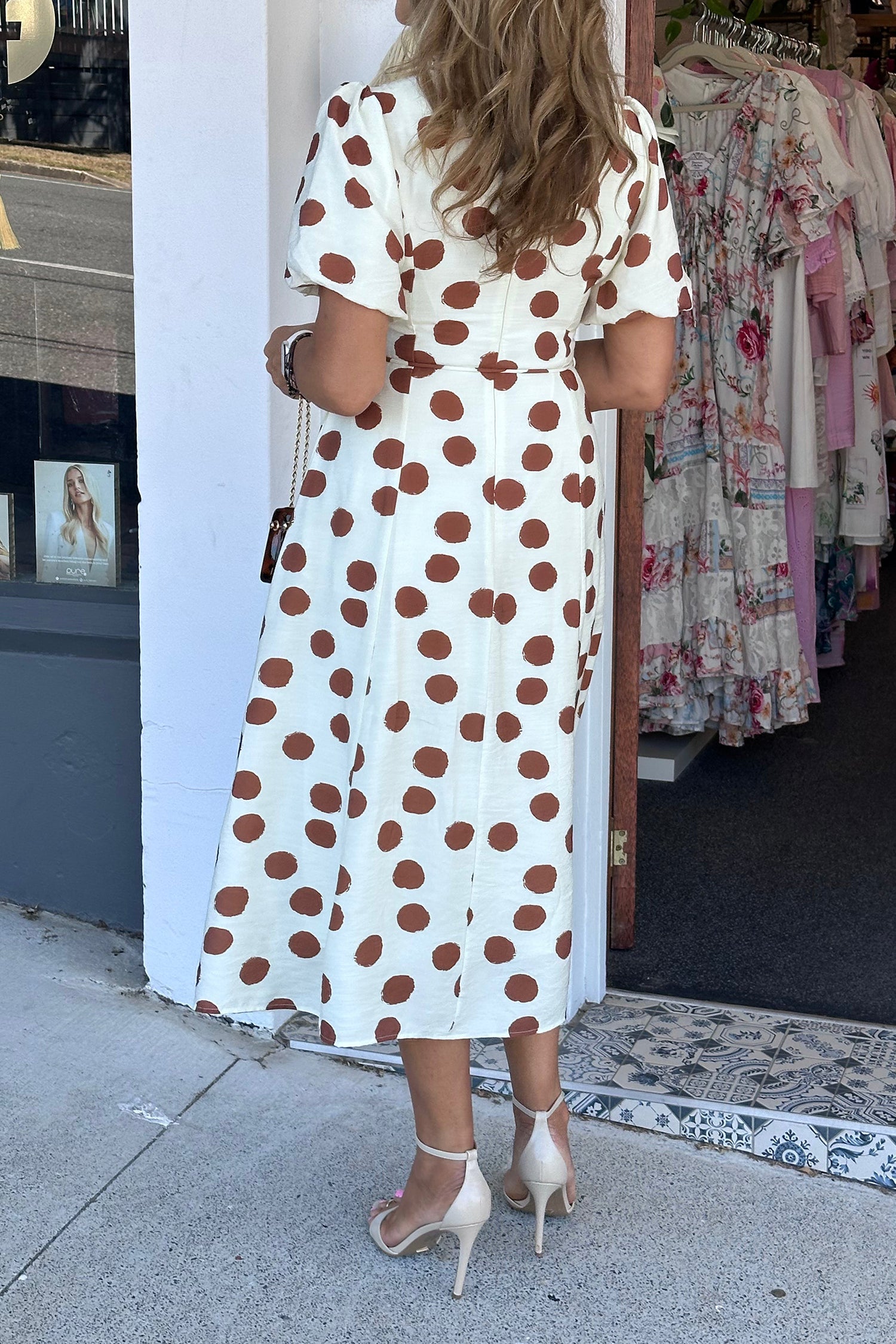 Polka Dot V-Neck Short Sleeve Midi Dress