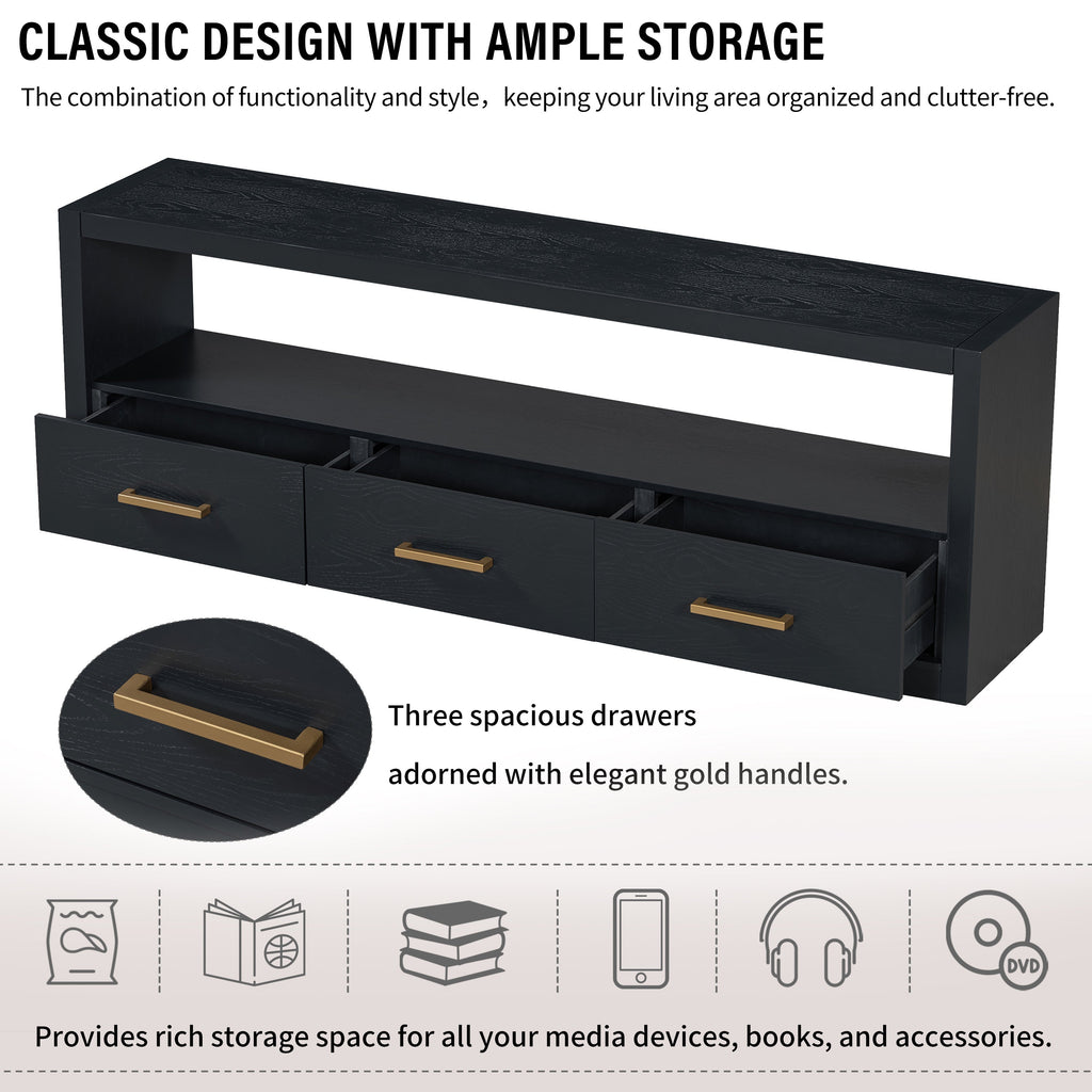 Mirod Stylish TV Stand with Ample Storage,Classic Design with Three Drawers and Spacious Surface,Minimalist Metal Handles,Versatile as TV Console or Side Cabinet