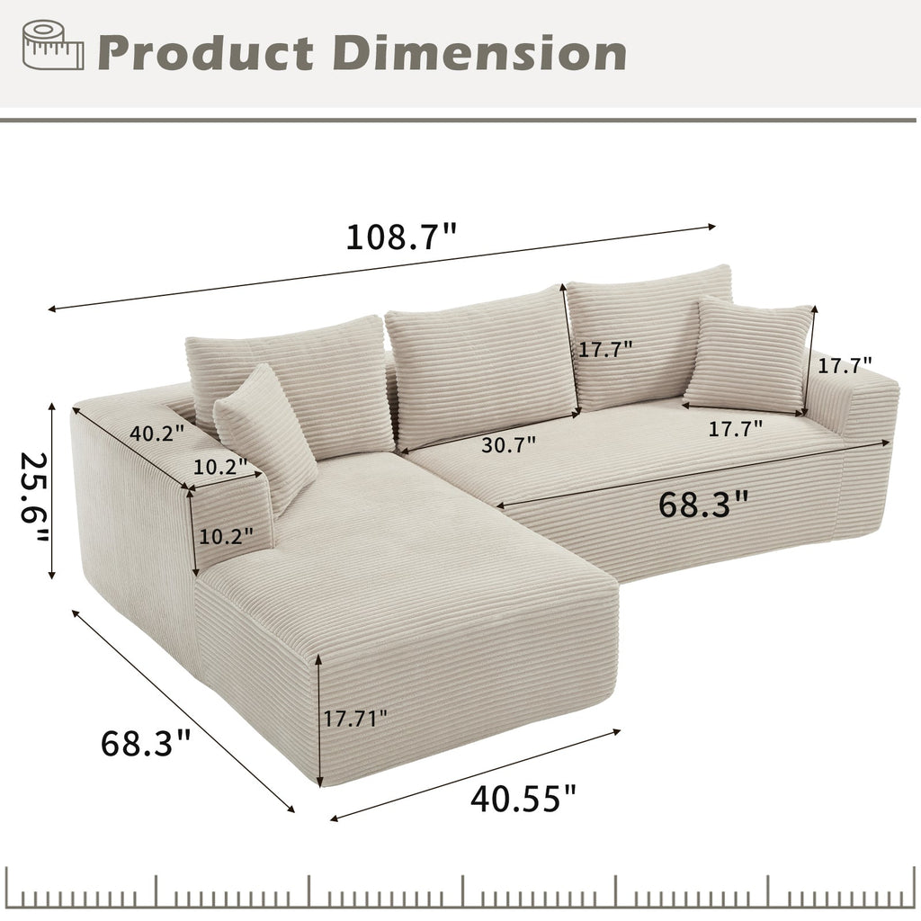 Modular Sectional Sofa Couches L-Shape Couch 3 Seat Modular Sofa Memory Foam Sectional Couches for Living Room, Cloud Couch with Oversized Chaise (Beige, Stripe (Left Facing Chaise))