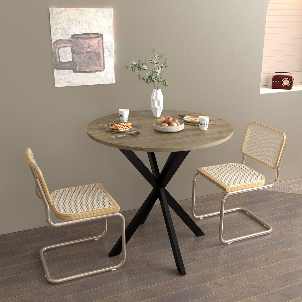 31.5 Inch Round Dining Table, Small Circle Kitchen Table with Metal Black Legs for 2-4 people,Modern Dining Room Table, Brown (only table)