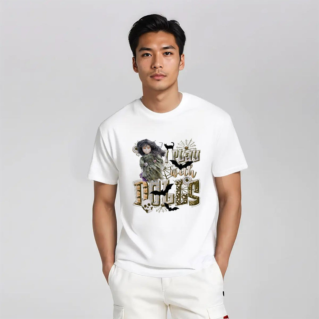 I Play with Dolls Scary Halloween Gildan 5000 Unisex Cotton T-shirt