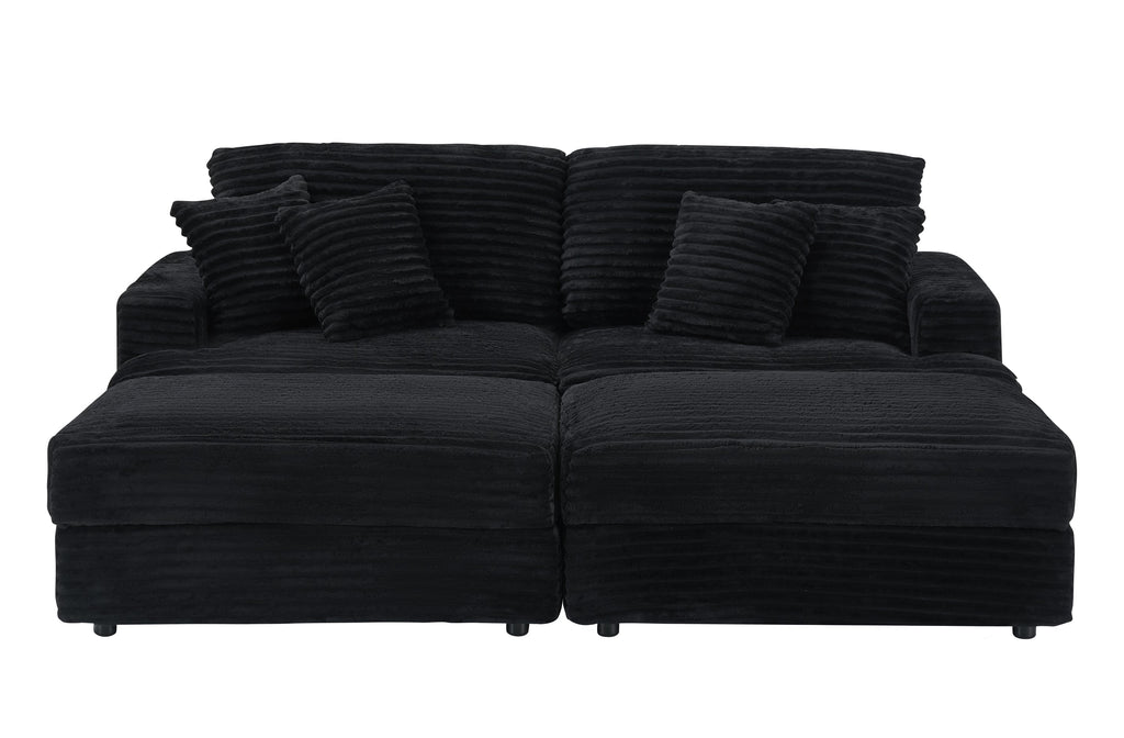 82 inches black corduroy sofa, two storage feet +4 throw pillows, create a living room, office fashion new darling!