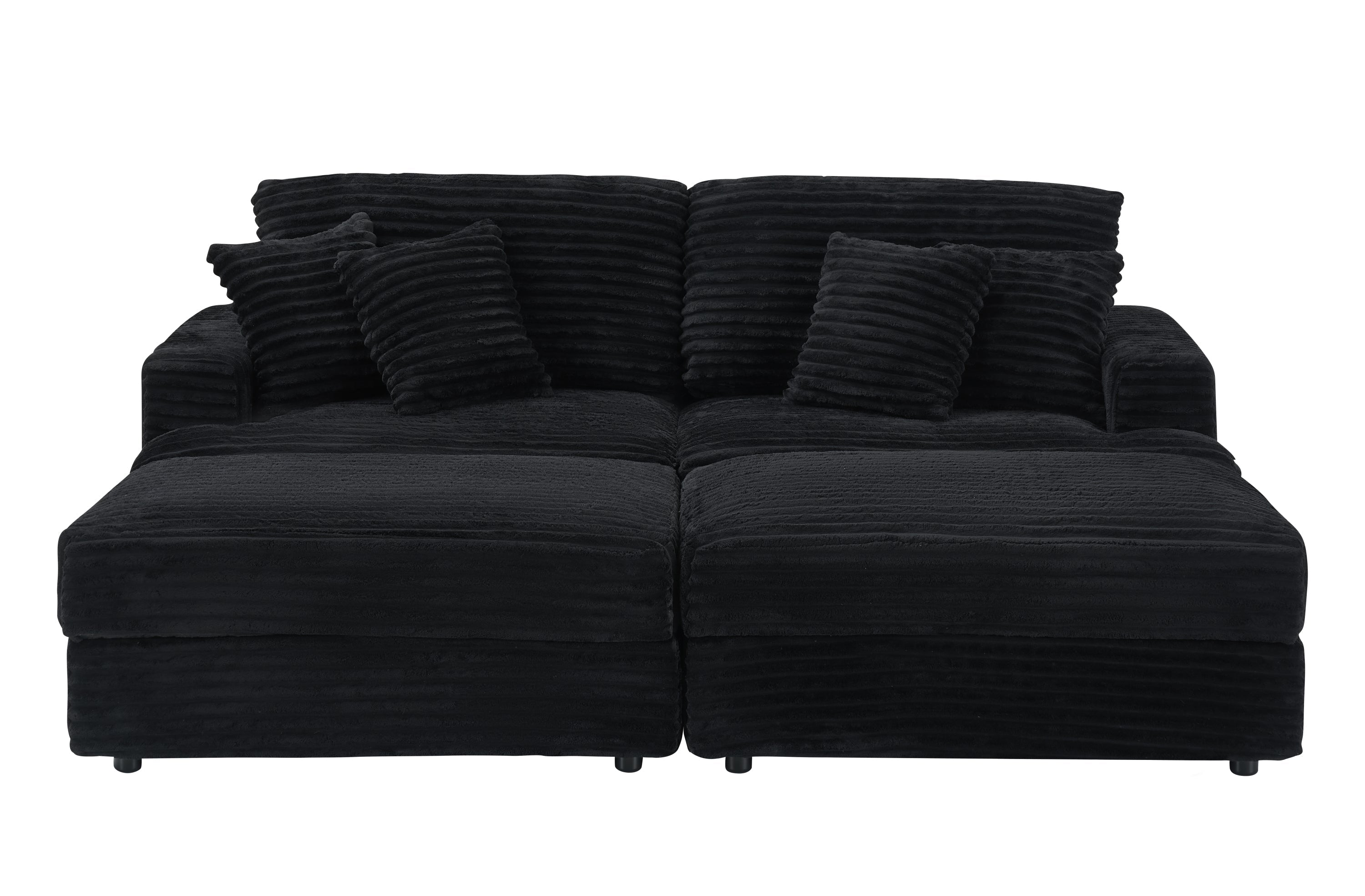 82 inches black corduroy sofa, two storage feet +4 throw pillows, create a living room, office fashion new darling!
