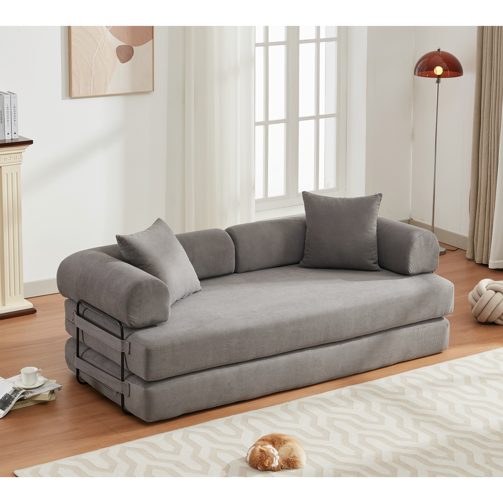 [NEW ARRIVED] [VIDEO PROVIDED] 78.5' Folding Convertible Out Sleeper Sofa Bed,4-in-1 DIY Combination Convertible Sofa,3 seat, Folding  Sofa, King Size , Bedroom,Apartment,Corduroy,Gray