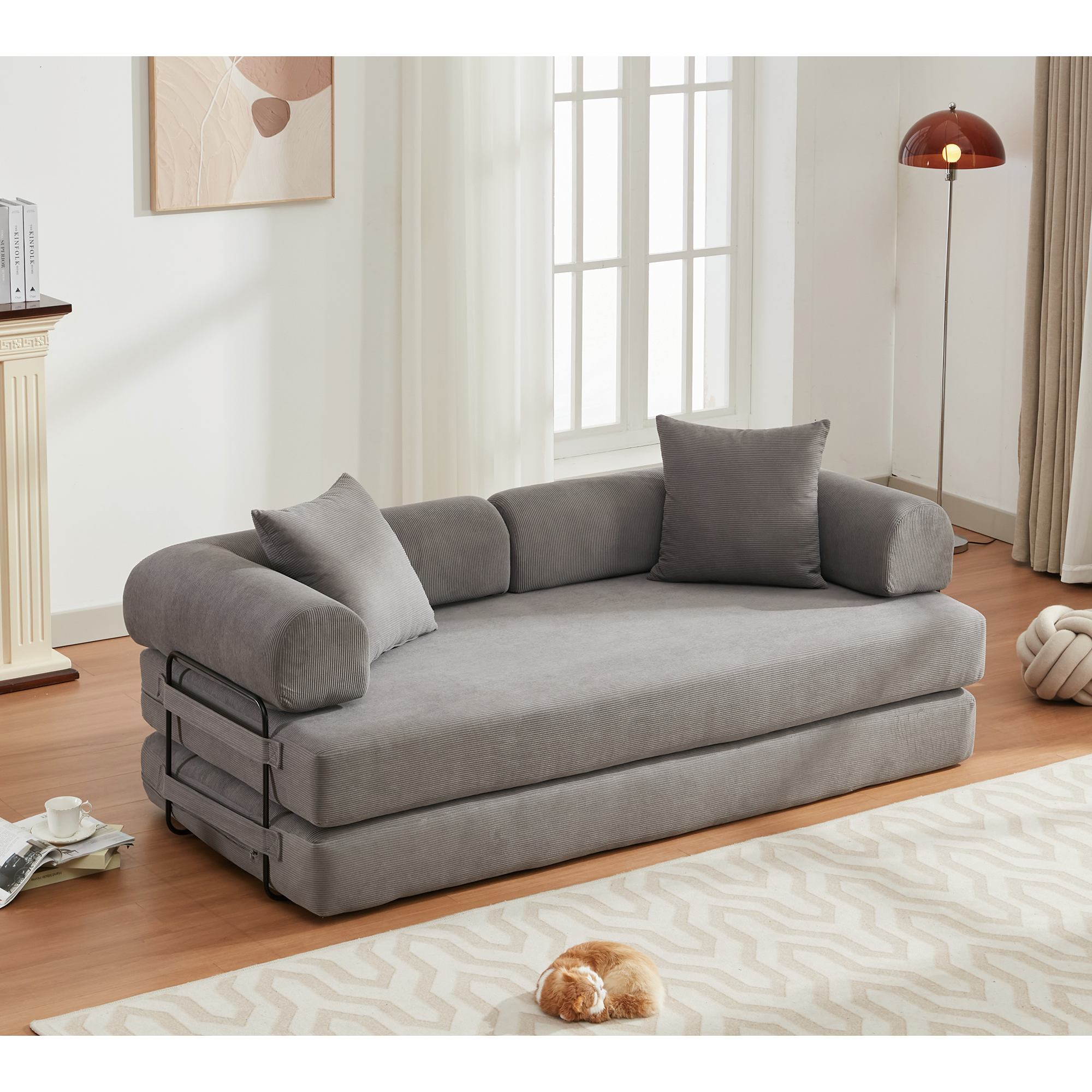 [NEW ARRIVED] [VIDEO PROVIDED] 78.5' Folding Convertible Out Sleeper Sofa Bed,4-in-1 DIY Combination Convertible Sofa,3 seat, Folding  Sofa, King Size , Bedroom,Apartment,Corduroy,Gray