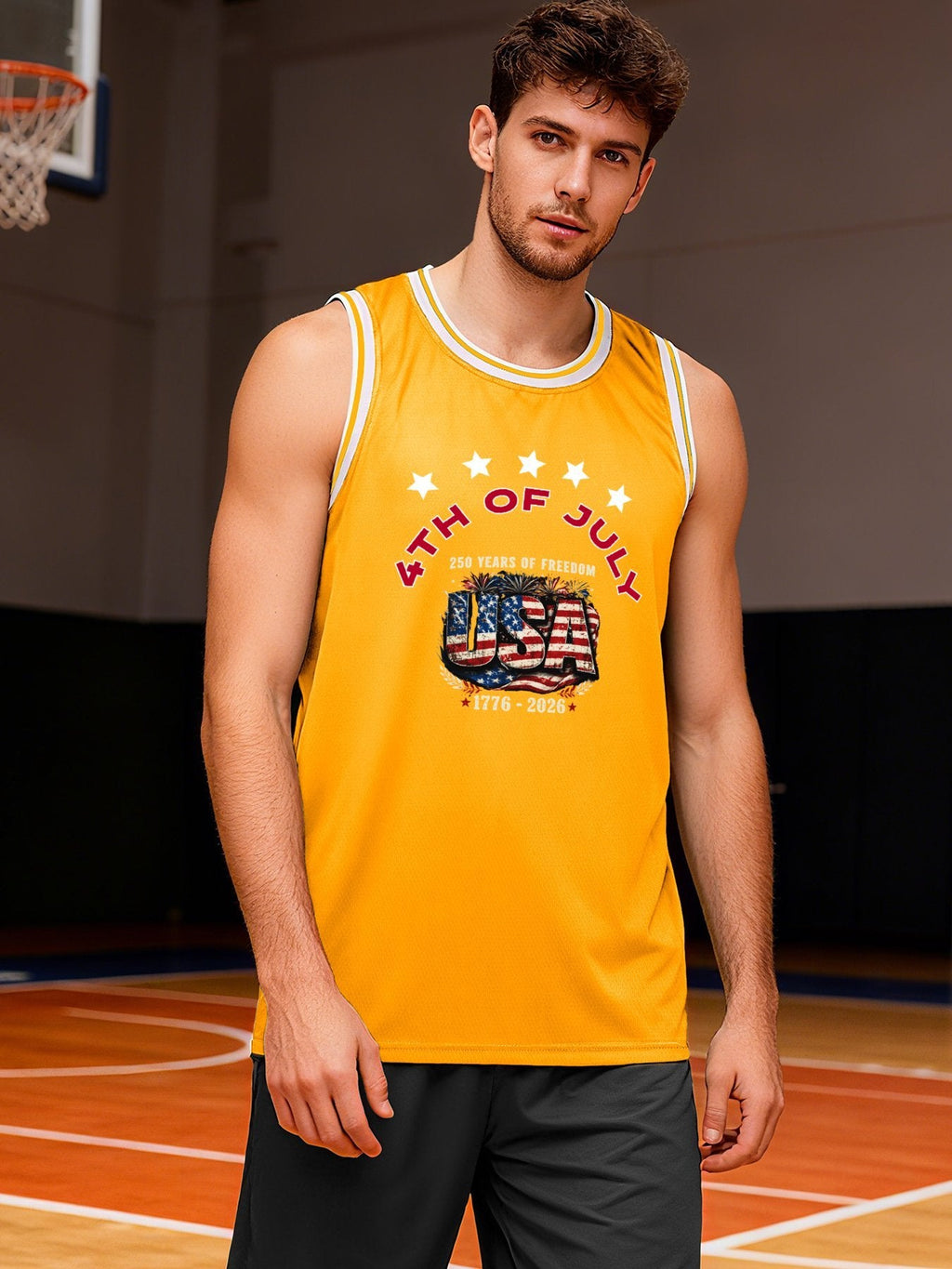 4th of July Adult Yellow Basketball Uniform| Ships From USA