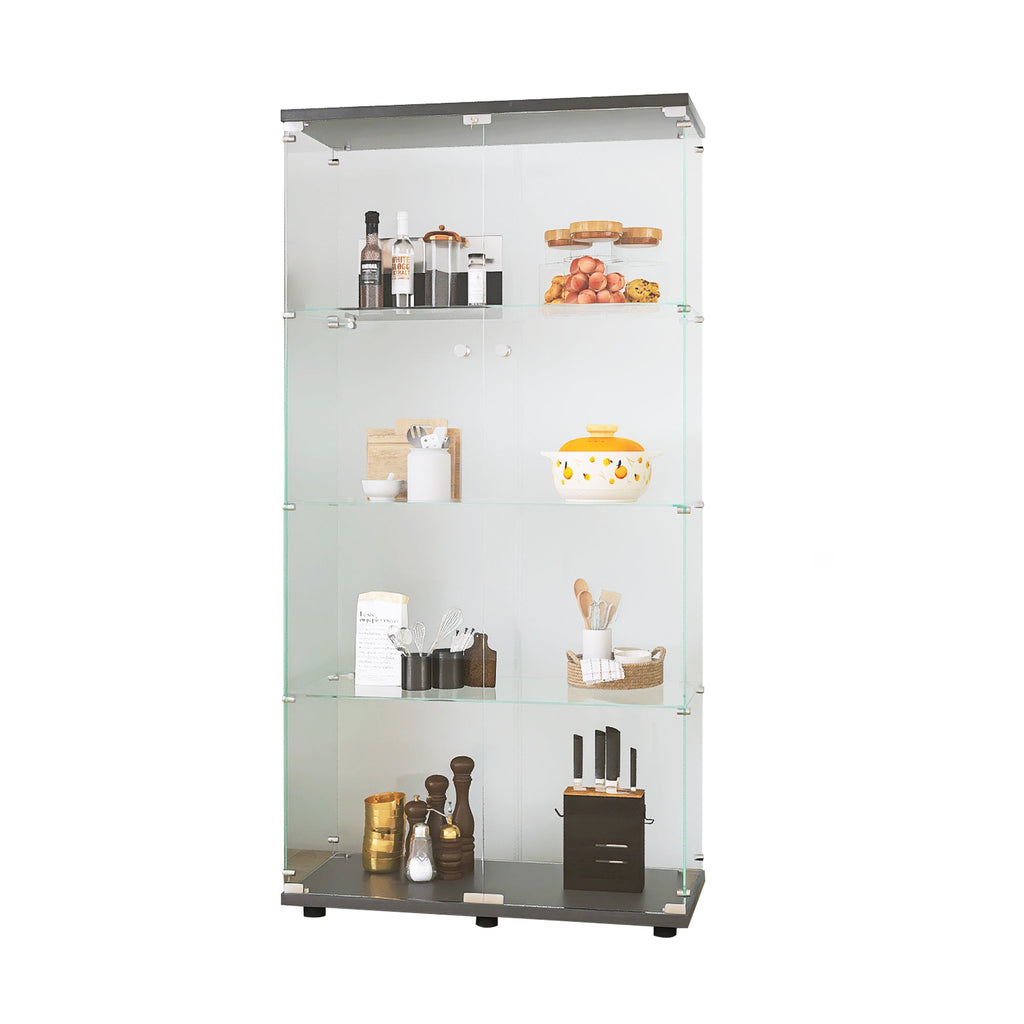 Two-door Glass Display Cabinet 4 Shelves with Door, Floor Standing Curio Bookshelf for Living Room Bedroom Office,  64.7'*31.7'*14.3',Black