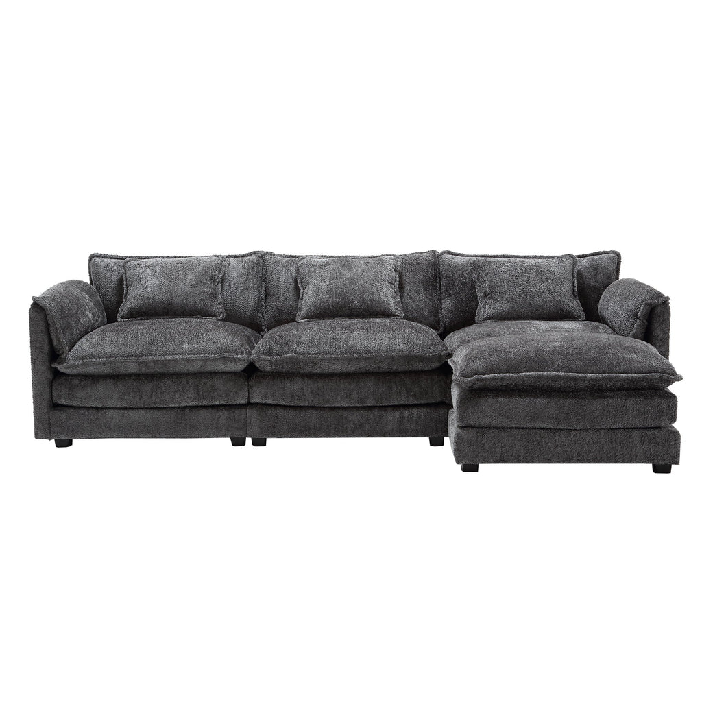 UNITED WE WIN 112' Oversized Sectional Sofa Cloud Couch for Living Room, Modern Chenille L Shaped Couch, Comfy Boucle Modular Sofa Sleeper with Moveable Ottoman & Memory Foam