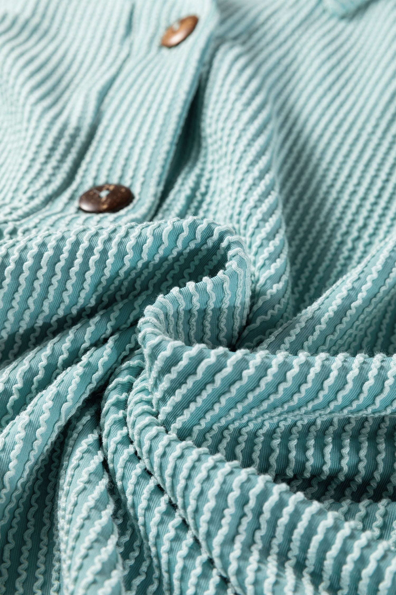 Corded Knit Roll-Up Sleeve Collared Henley Top