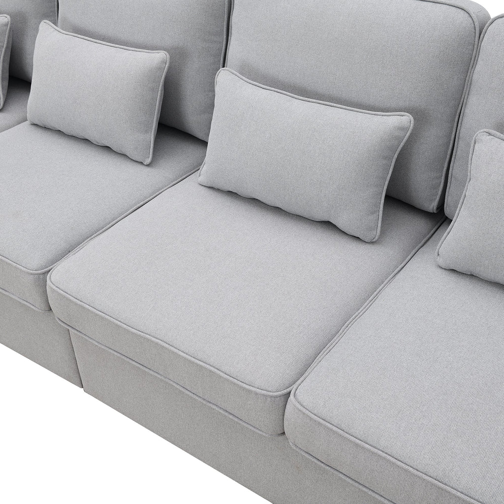 [VIDEO provided] [New] 104' 4-Seater Modern Linen Fabric Sofa with Armrest Pockets and 4 Pillows,Minimalist Style Couch for Living Room, Apartment, Office,3 Colors