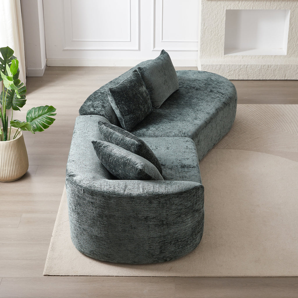 Modern Upholstered Oversized Sectional Sofa, 114-Inch Chenille 4-Seater Extra Deep & Wide Seat Curved Cloud Couch with 4 Throw Pillows, Free Combination Sofa Couch for Living Room,Bedroom
