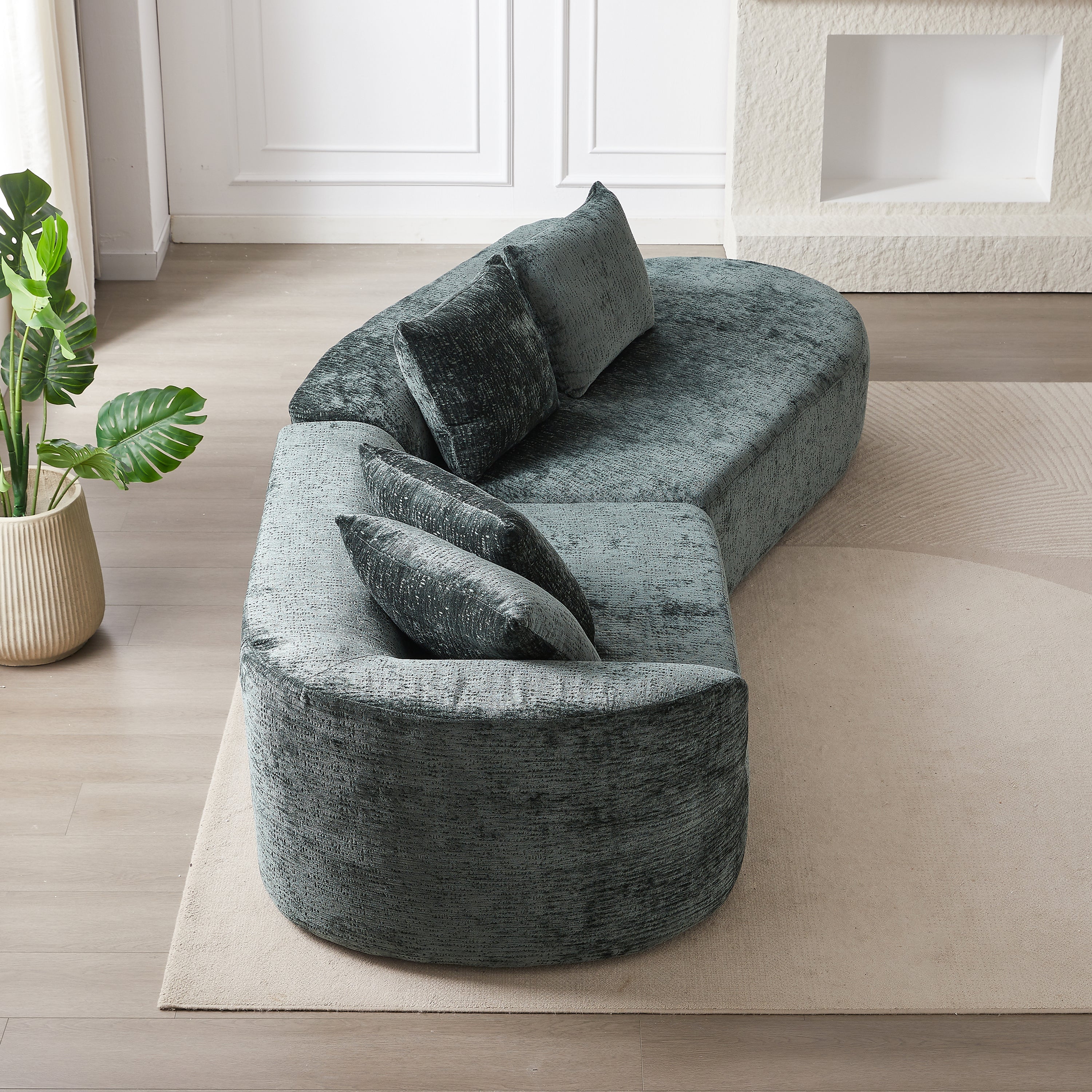 Modern Upholstered Oversized Sectional Sofa, 114-Inch Chenille 4-Seater Extra Deep & Wide Seat Curved Cloud Couch with 4 Throw Pillows, Free Combination Sofa Couch for Living Room,Bedroom