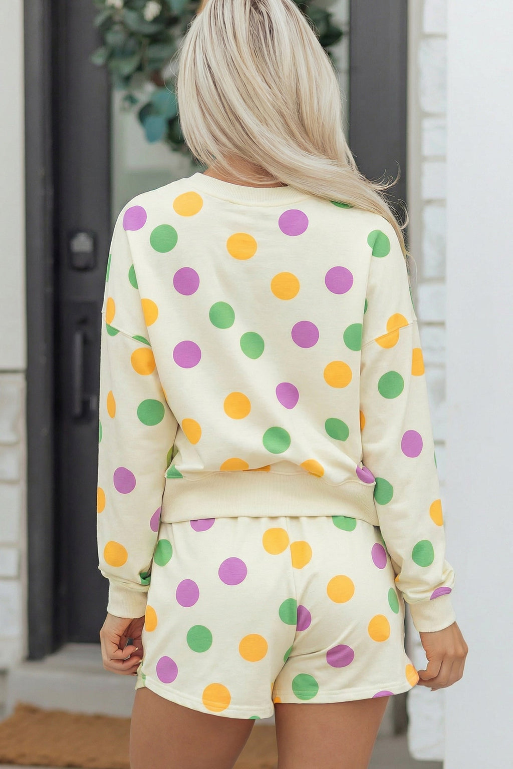 Polka Dot Pullover and Drawstring Shorts Set