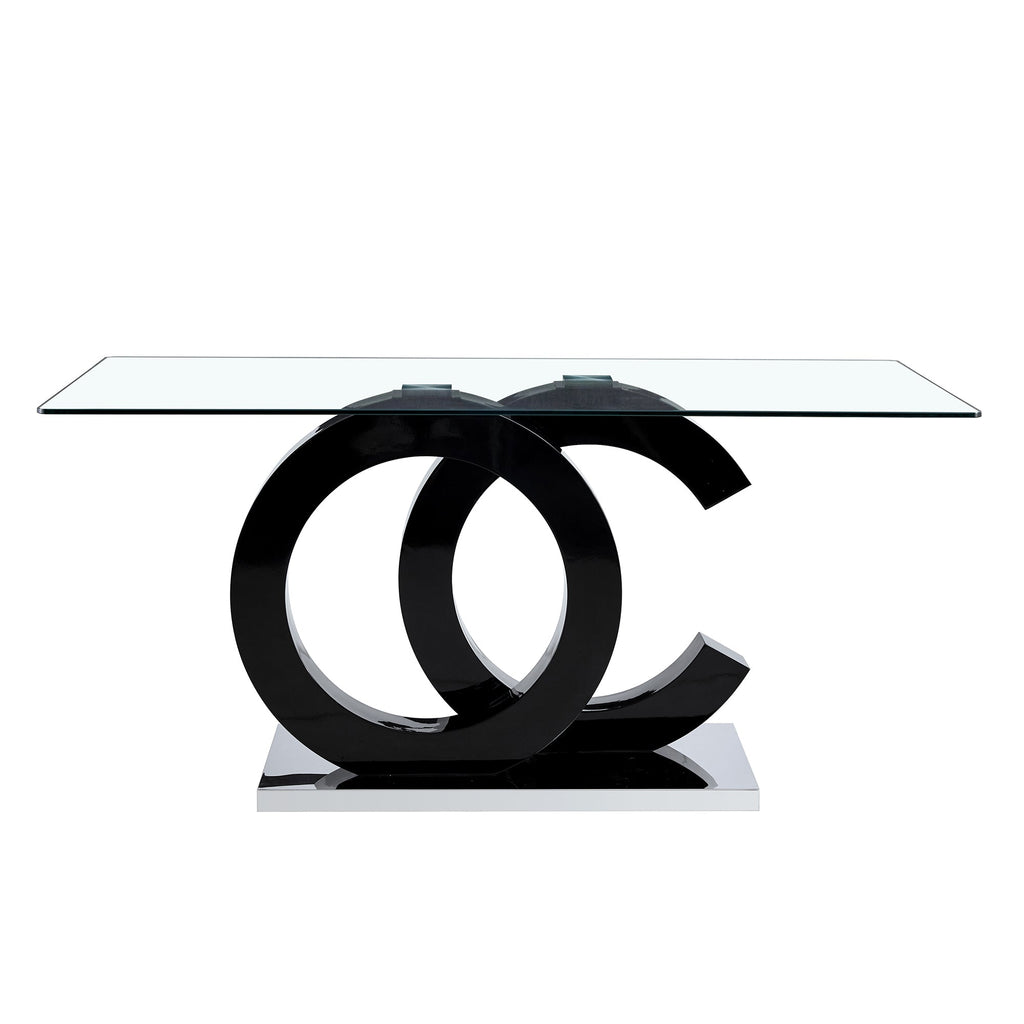 Table and chair set. Luxury Tempered Glass Dining Table Set - 63'x35.4' With 4 Chairs and 1 Bench,A Choice of Subtle Luxury for Modern Homes.Tempered Glass Tabletop,MDF OC Shaped Bracket.W1151S02896