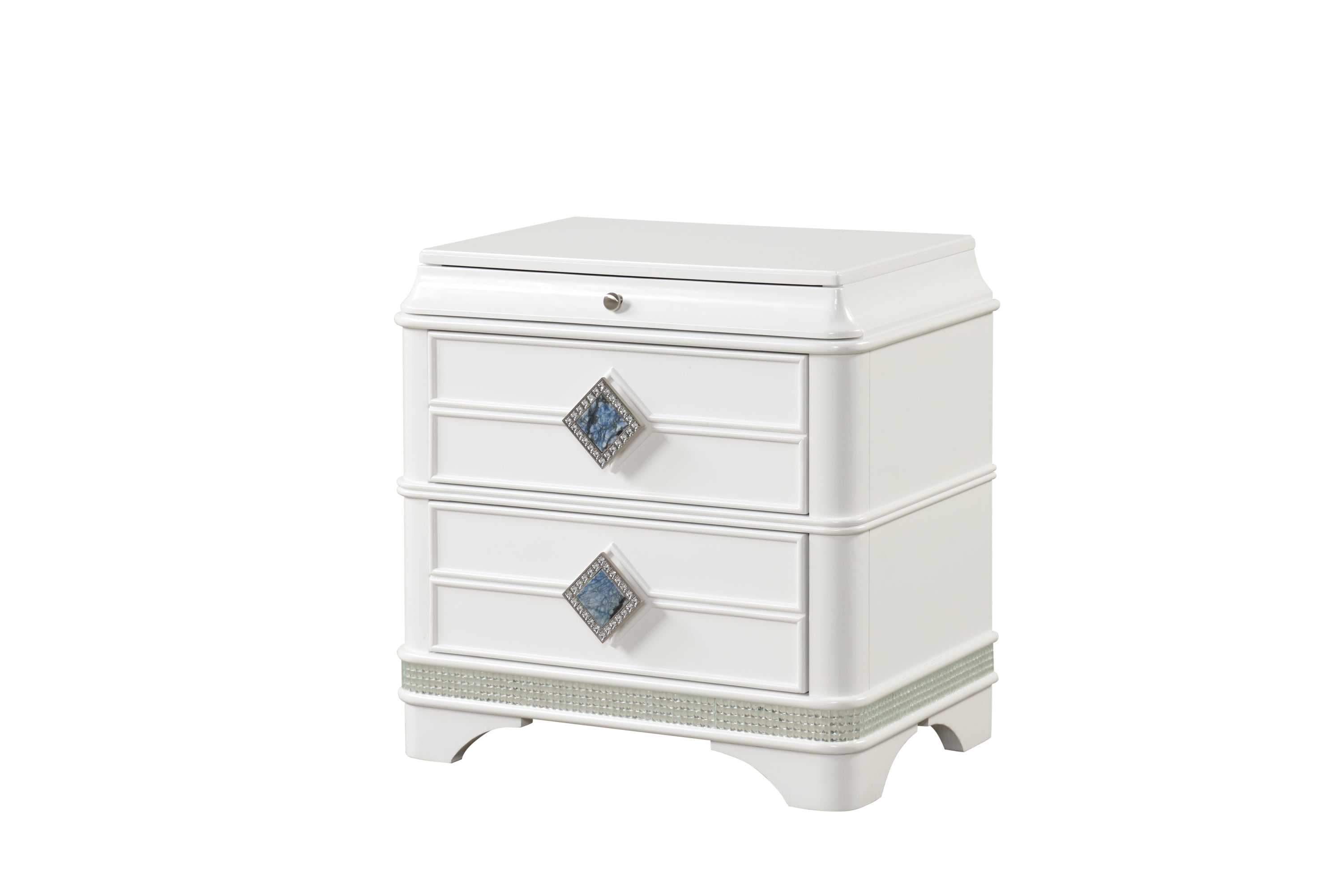 Laguna Modern Style 4 Pc King Upholstered Bedroom Set Made with Wood and Crystal Accents in White(CA INVENTORY)