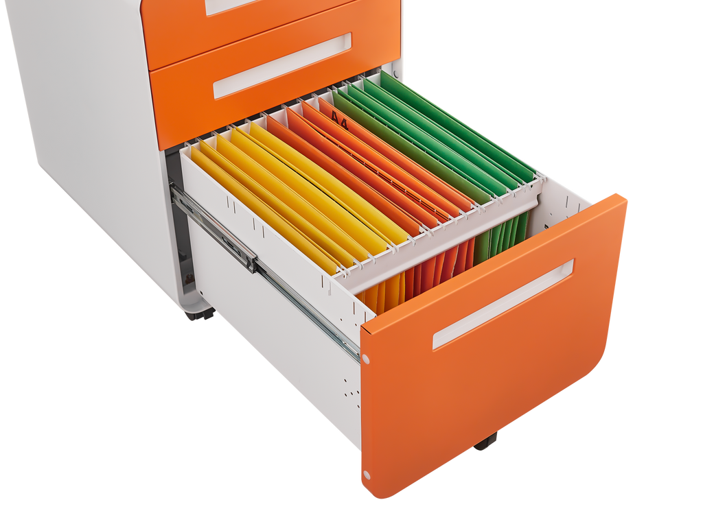 Rounded 3 drawer mobile filing cabinet, multifunctional legal/letter/A4 file storage cabinet, 5-wheel design anti tilt cold-rolled steel, with pencil storage box,