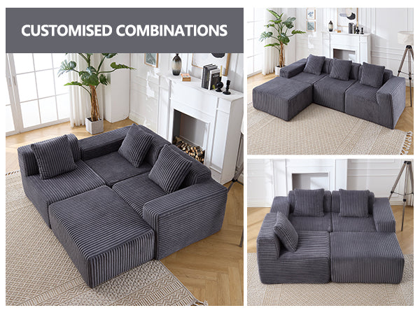 Modern Minimalist Modular Sectional Sofa with Deep Seats, Dark Gray Upholstered L-Shape Cloud Couch, Right Facing Chaise