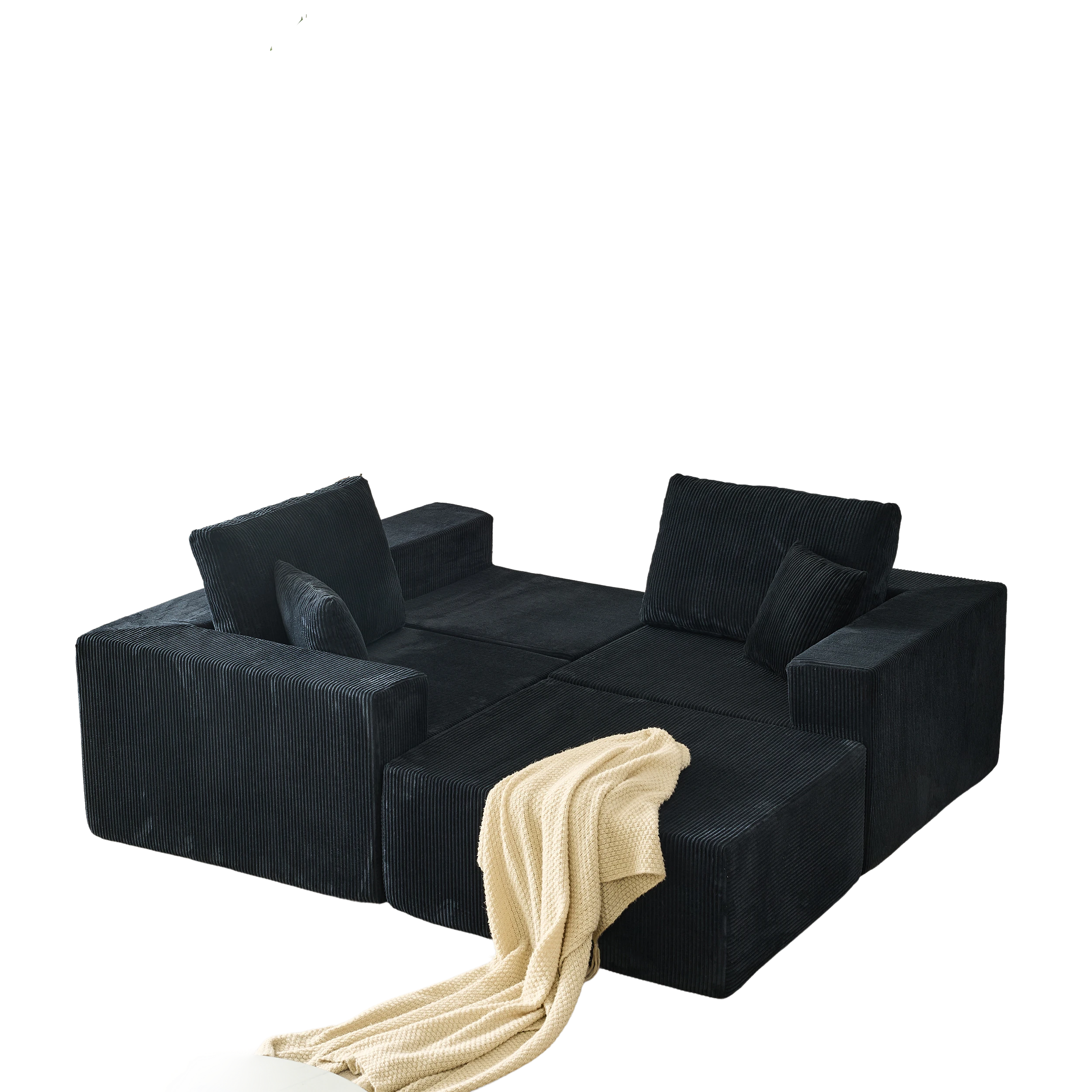 110' Cloud Modular Sectional Sofa,Boneless Couch, No Assembly, 3 seater with Ottoman & 2 Pillows, Perfect for Living Rooms and Bedrooms