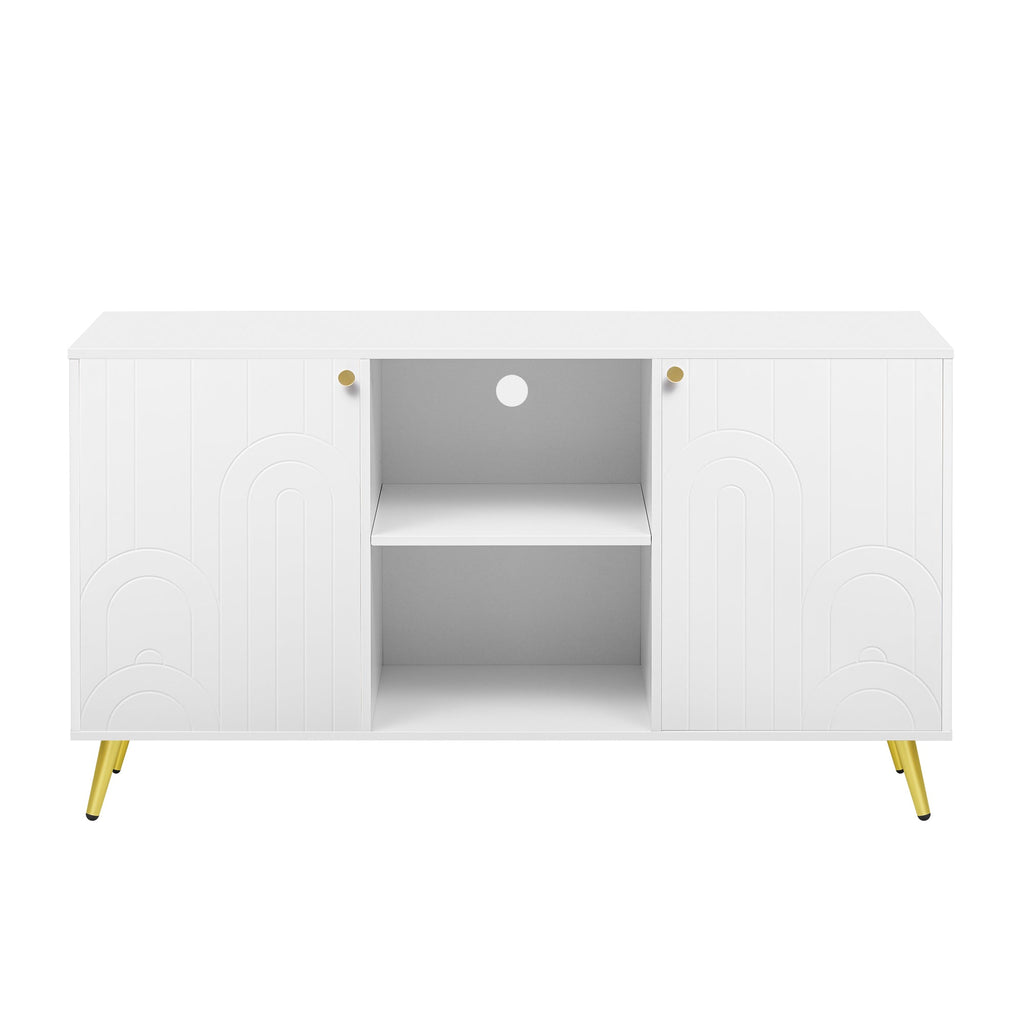 U-Can Modern TV Stand for TVs up to 55 Inches, Entertainment Center Media Console,Adjustable Shelf, Metal Legs, Handles and Anti-tip Device for Living room
