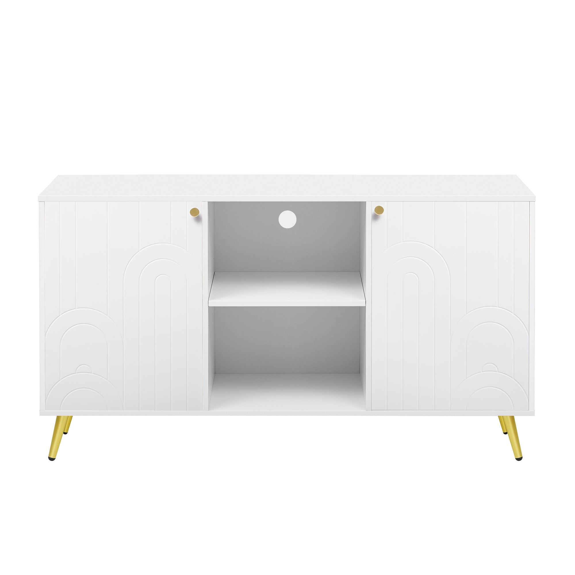 U-Can Modern TV Stand for TVs up to 55 Inches, Entertainment Center Media Console,Adjustable Shelf, Metal Legs, Handles and Anti-tip Device for Living room