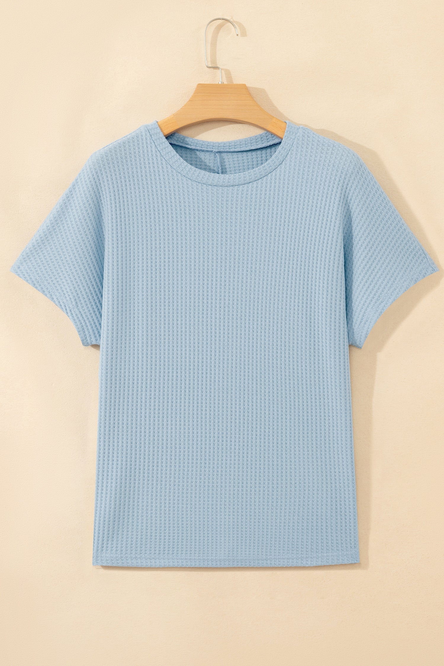 Solid Waffle Knit Dolman Short Sleeve Loose Top
