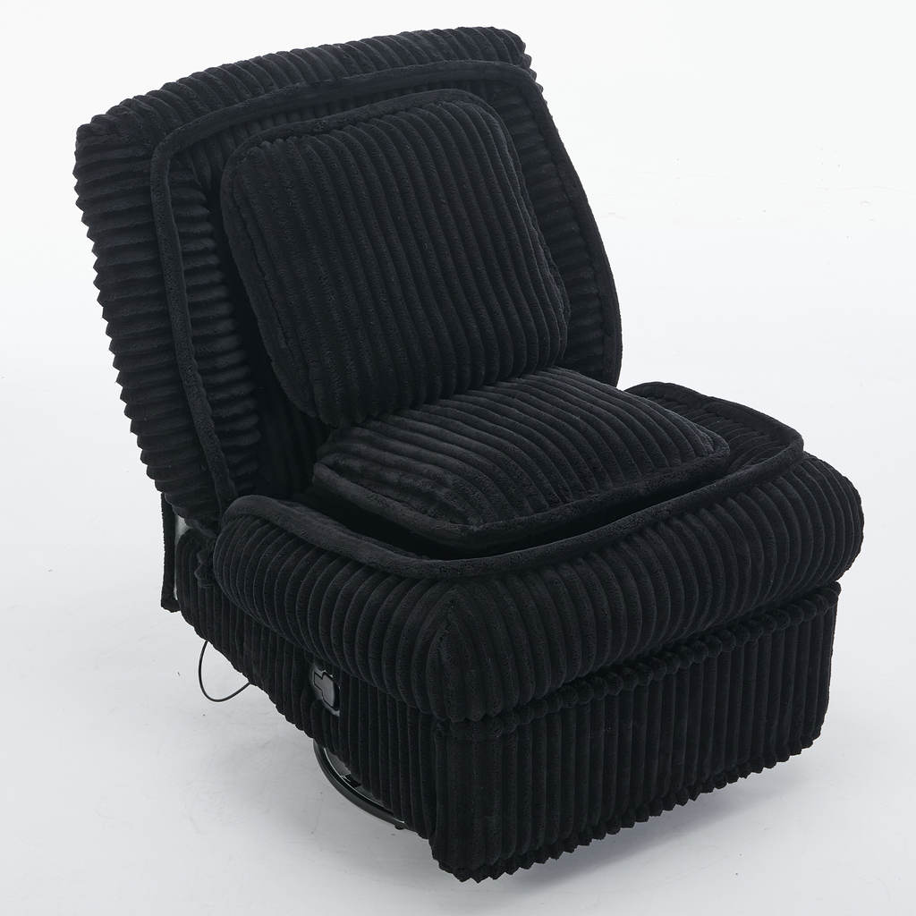 [NEW ARRIVED] 360° Swivel Rocking Single Sofa,Recliner Sofa, Manual Glider Rocking Armless Chair,Living Room Office, With Adjustable Backrest and Footrest and pillows, Small Spaces,Corduroy , Black