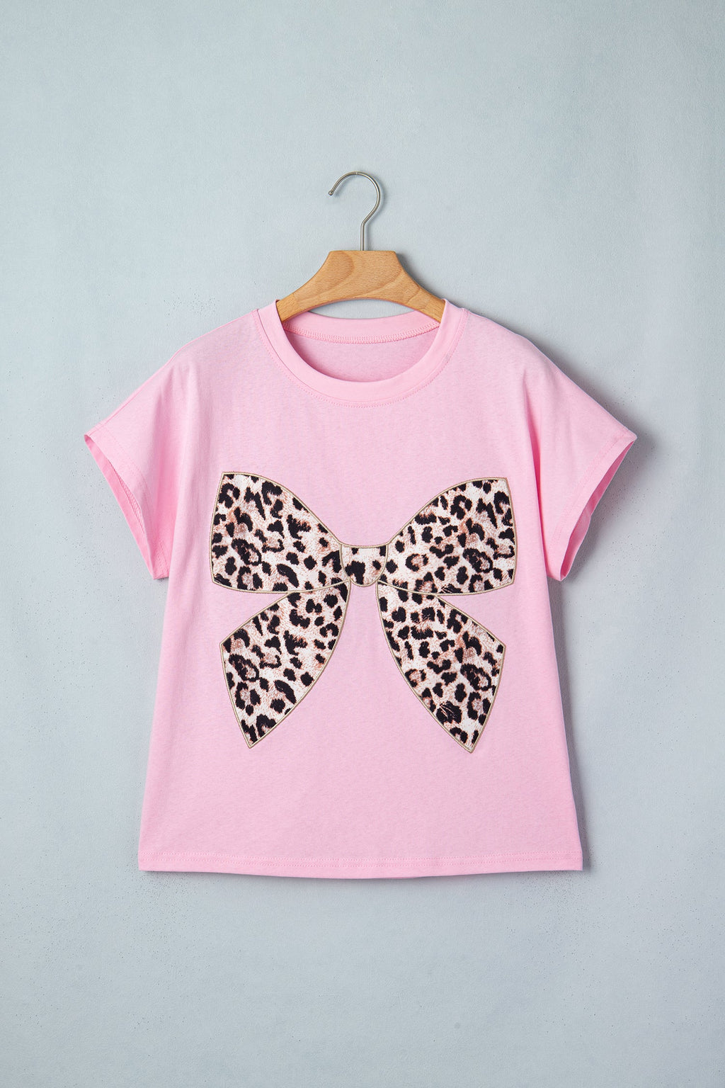 Leopard Bow Embroidered Short Sleeve T-Shirt