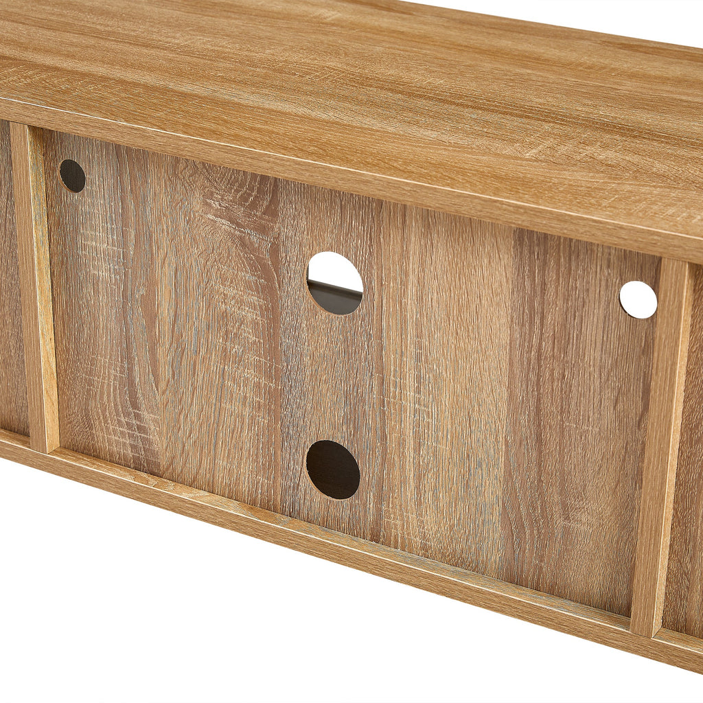 Natural Rattan TV Cabinet with Color Light Strip, Double Sliding Doors, Adjustable Shelf, Metal Legs, 54.33 Inches