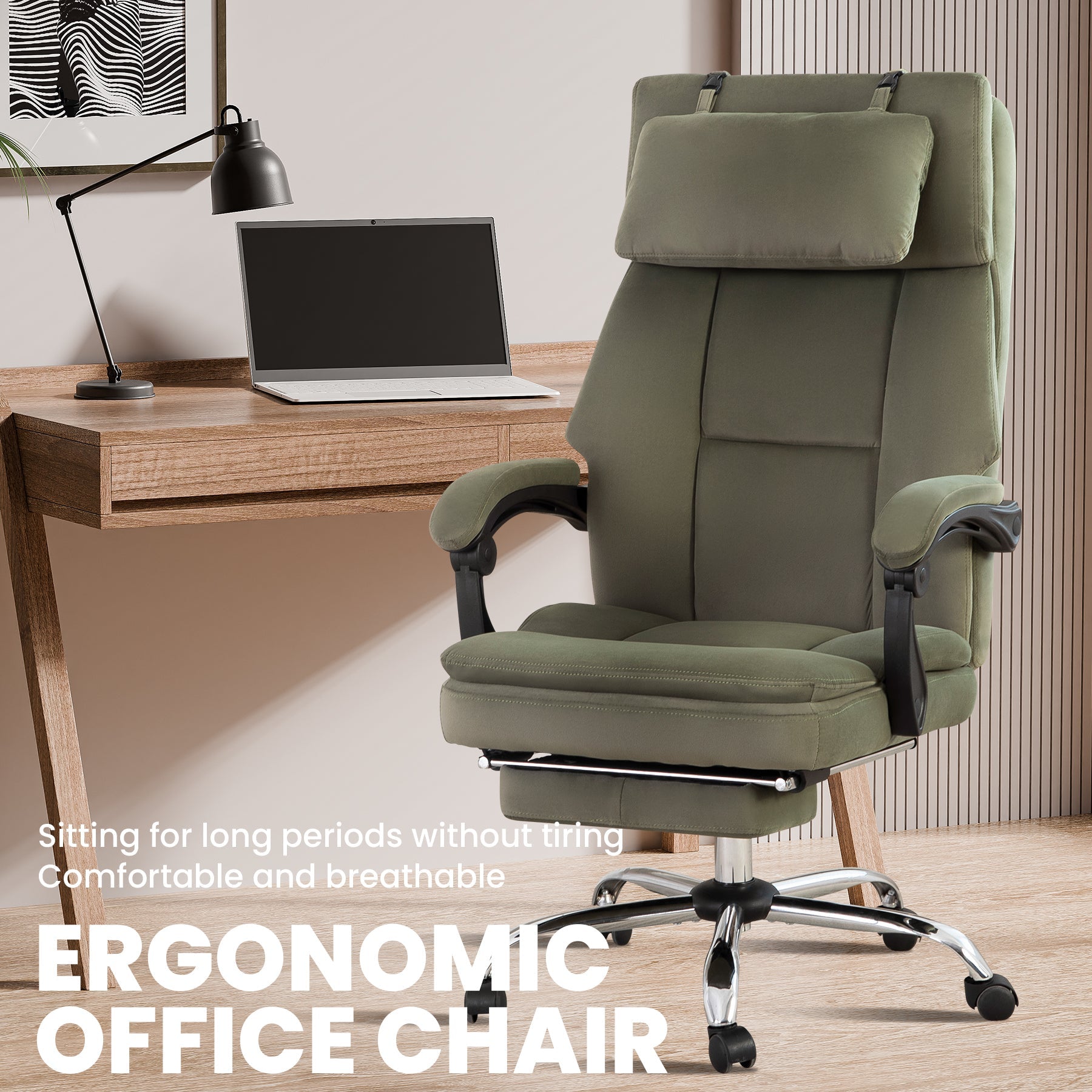 Office Chair, Big and Tall Executive Office Chair with Footrest & Removable Headrest, High Back Ergonomic Computer Desk Chair Work Chair With Comfortable Frosted Velvet (Green)