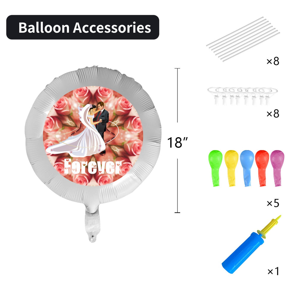 Bride and Groom with Roses 18-inch Custom Aluminum Foil Balloons - Pack of 3 (Made in USA)