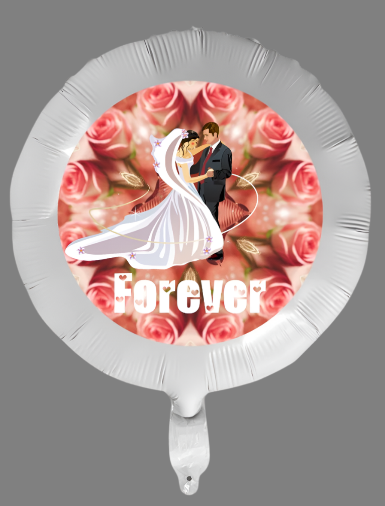Bride and Groom with Roses 18-inch Custom Aluminum Foil Balloons - Pack of 3 (Made in USA)