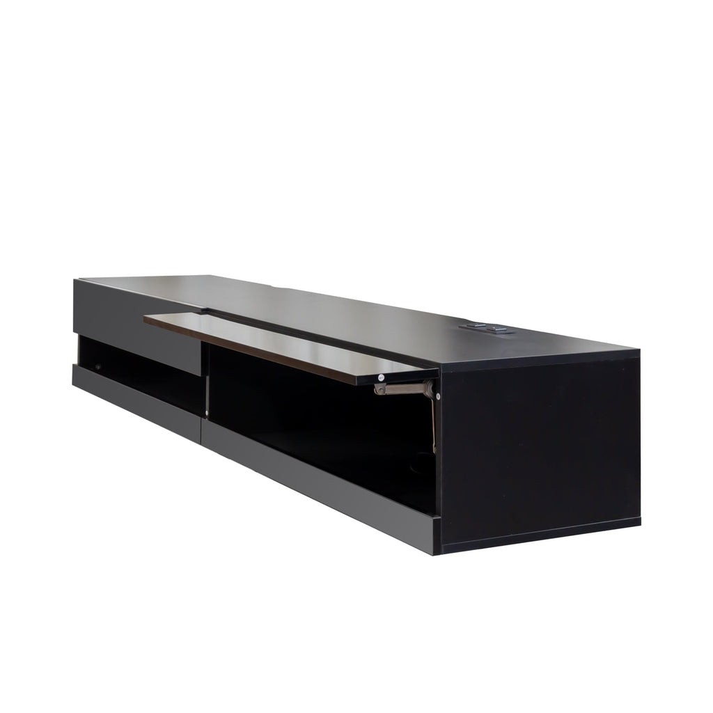 180 Wall Mounted Floating 80' TV Stand with 20 Color LEDs  and  Charging Station