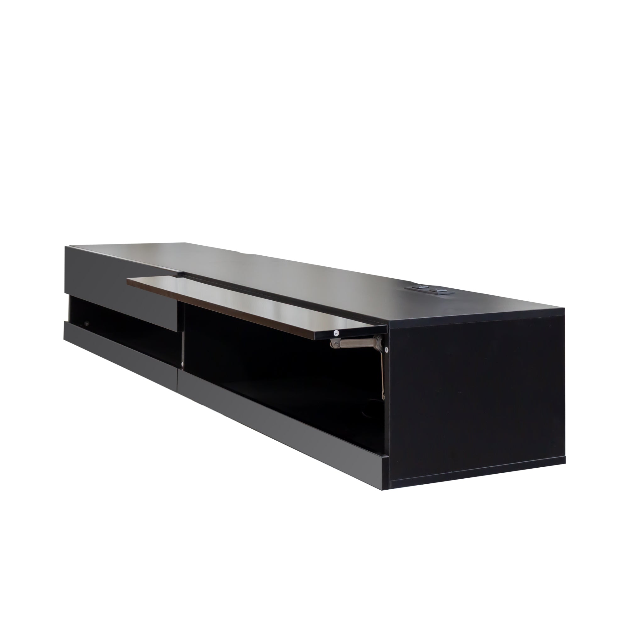 180 Wall Mounted Floating 80' TV Stand with 20 Color LEDs  and  Charging Station